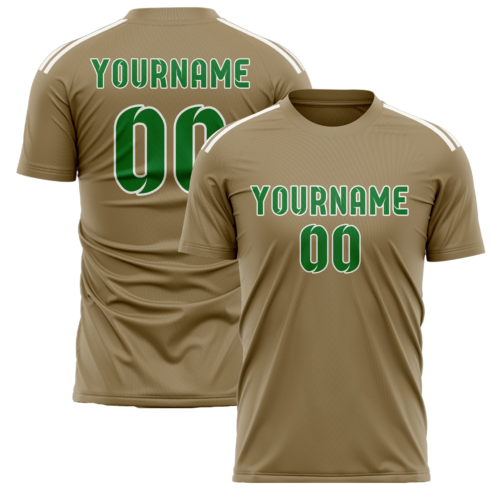 Custom Light Khaki Emerald Green Soccer Jersey
