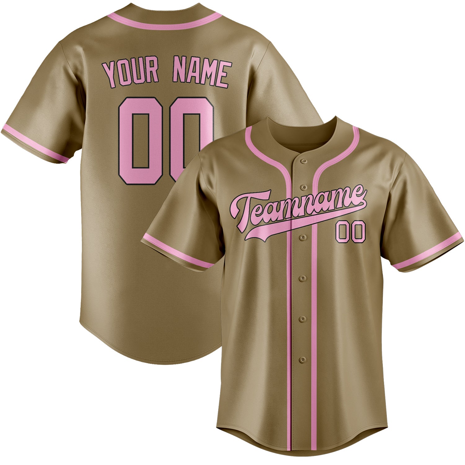 Custom Light Khaki Light Pink Baseball Jersey