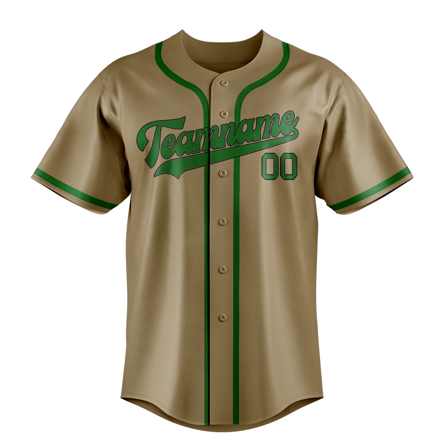Custom Light Khaki Emerald Green Baseball Jersey