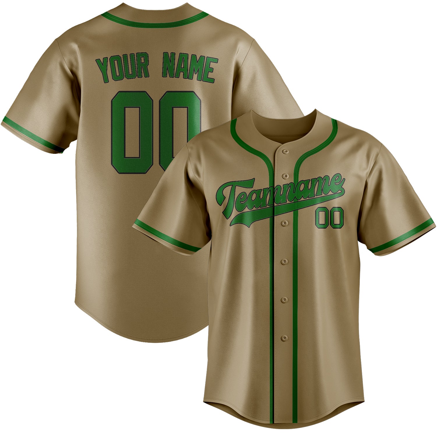 Custom Light Khaki Emerald Green Baseball Jersey