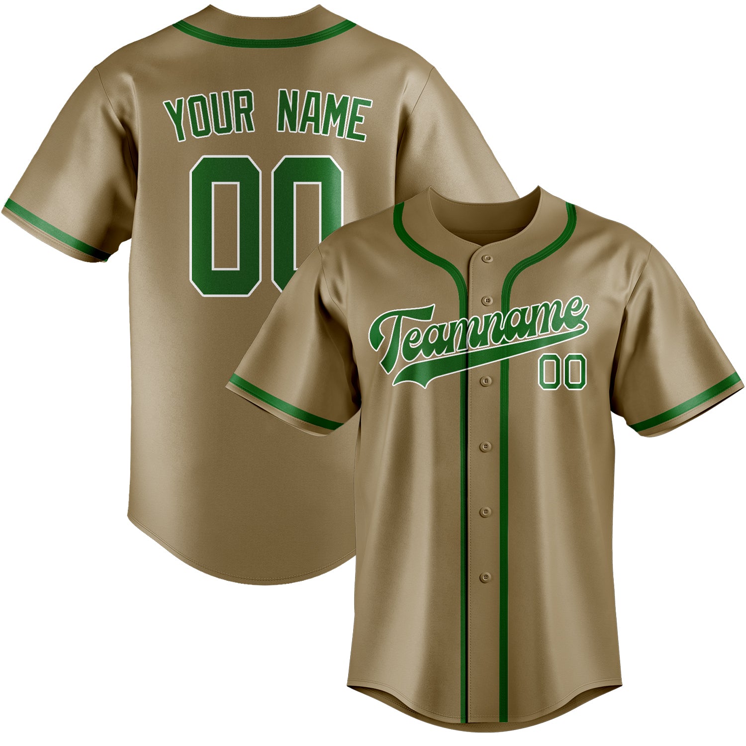 Custom Light Khaki Emerald Green Baseball Jersey