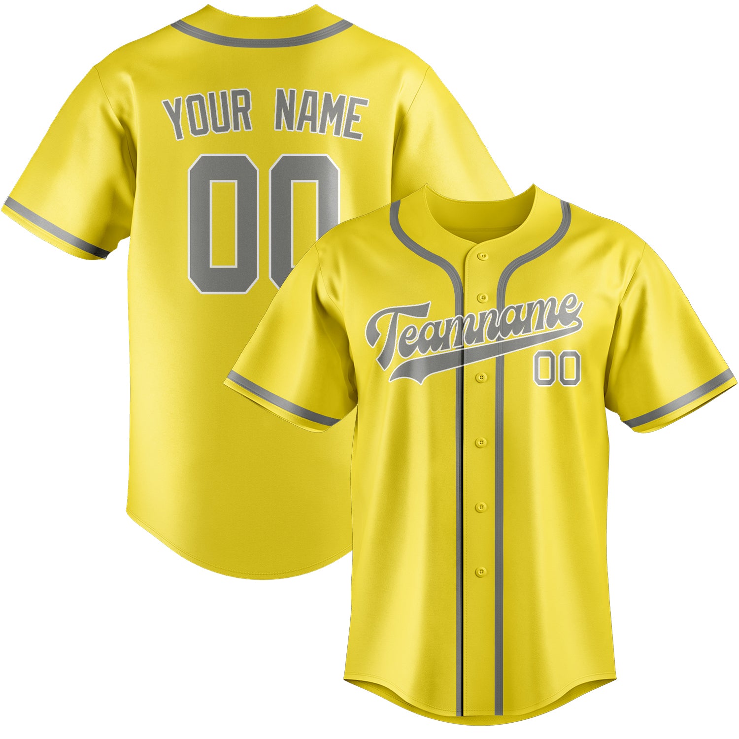 Custom Light Yellow Gray Baseball Jersey