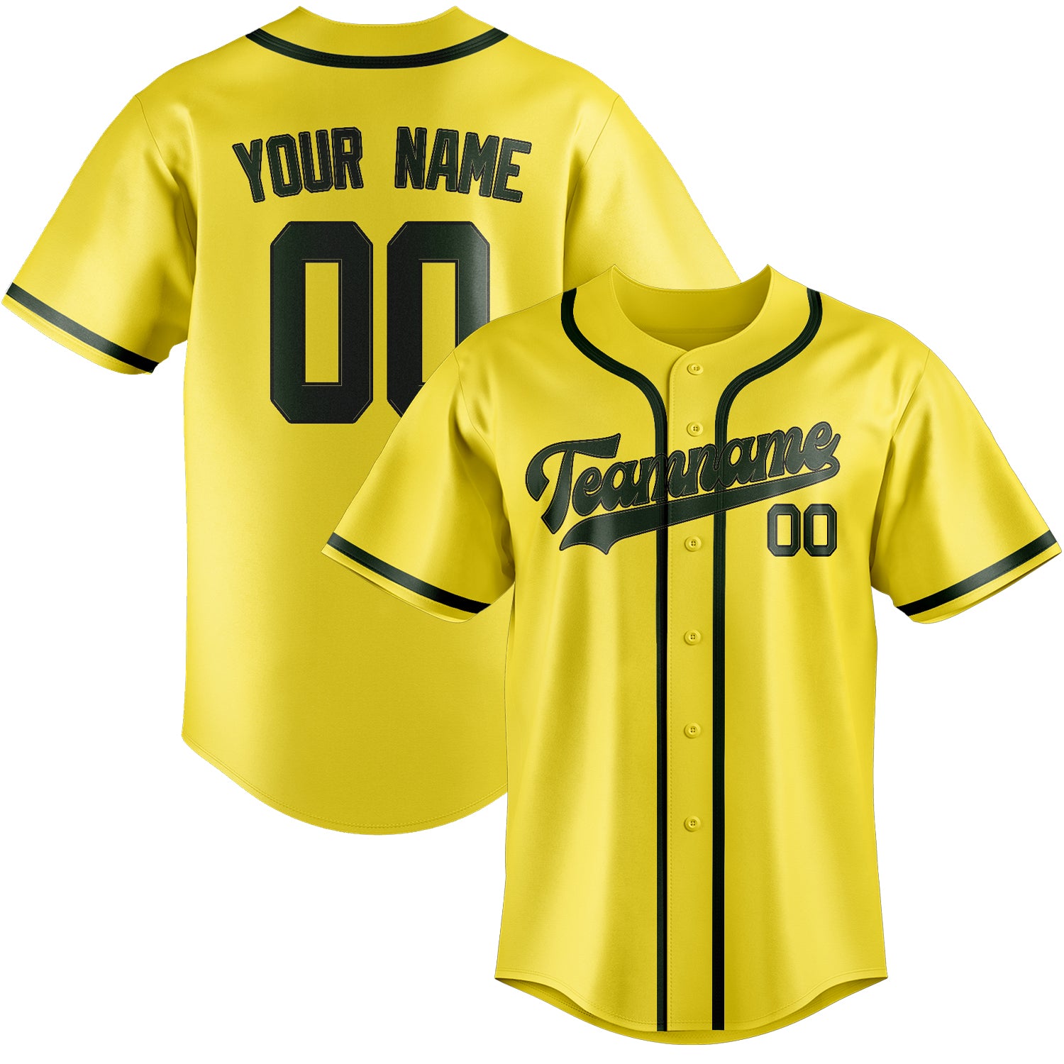Custom Light Yellow Dark Green Baseball Jersey