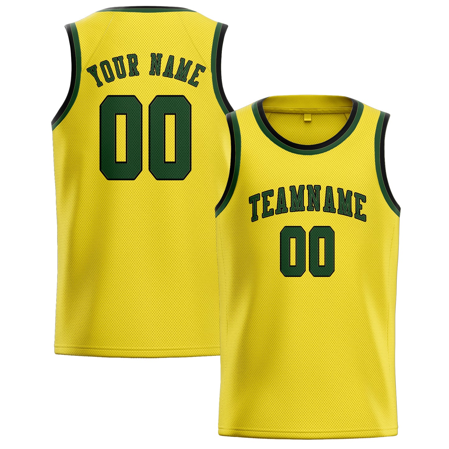 Custom Light Yellow Dark Green Basketball Jersey