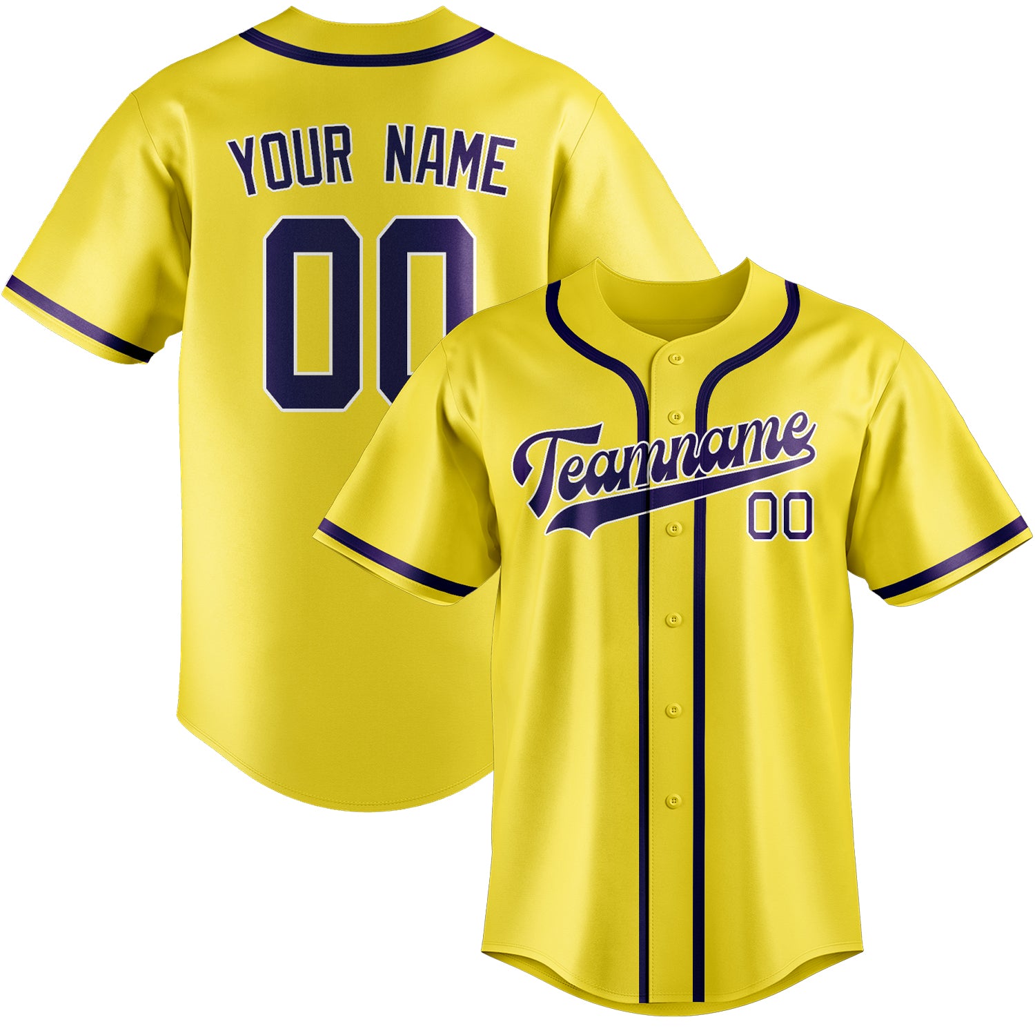 Custom Light Yellow Purple Baseball Jersey