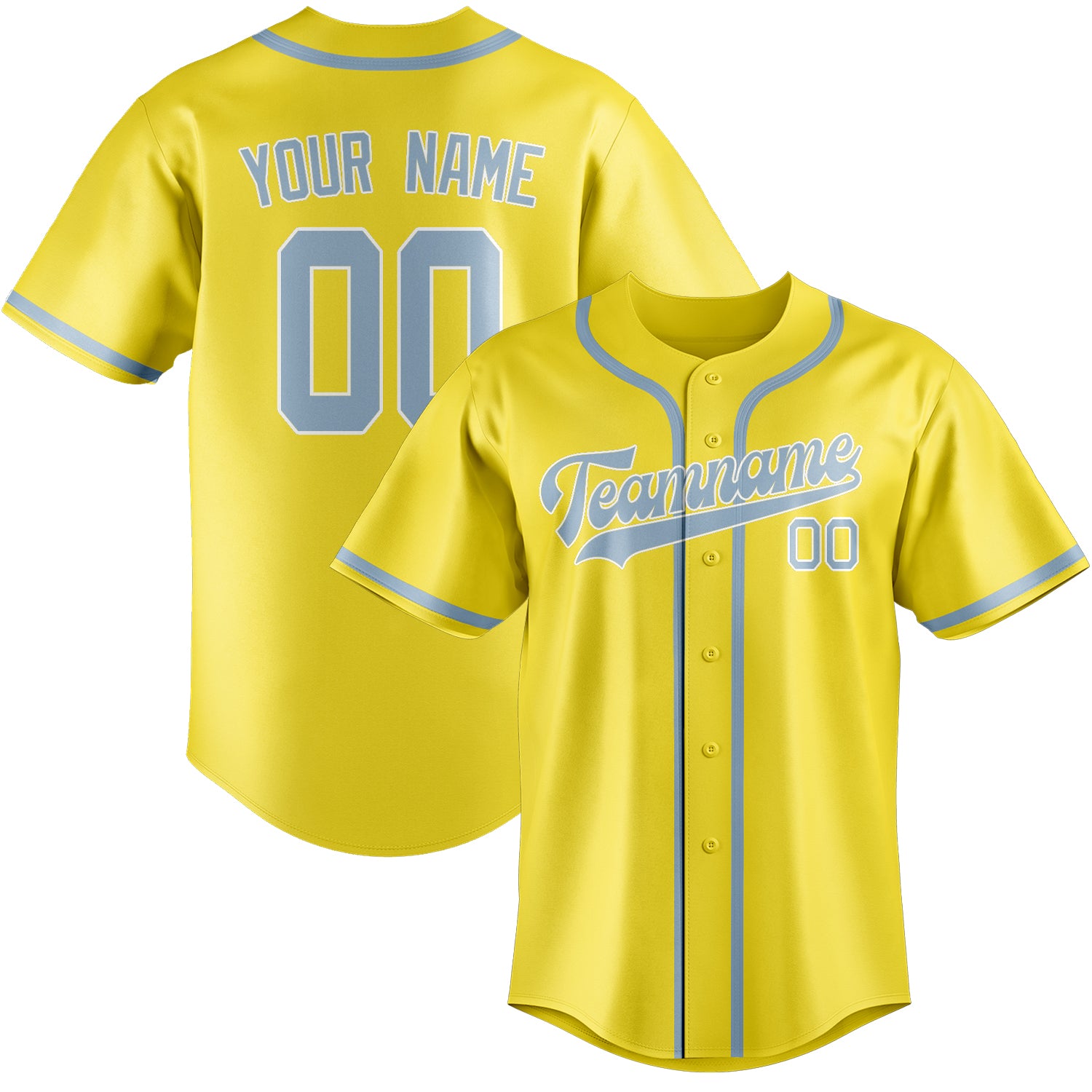 Custom Light Yellow Light Blue Baseball Jersey