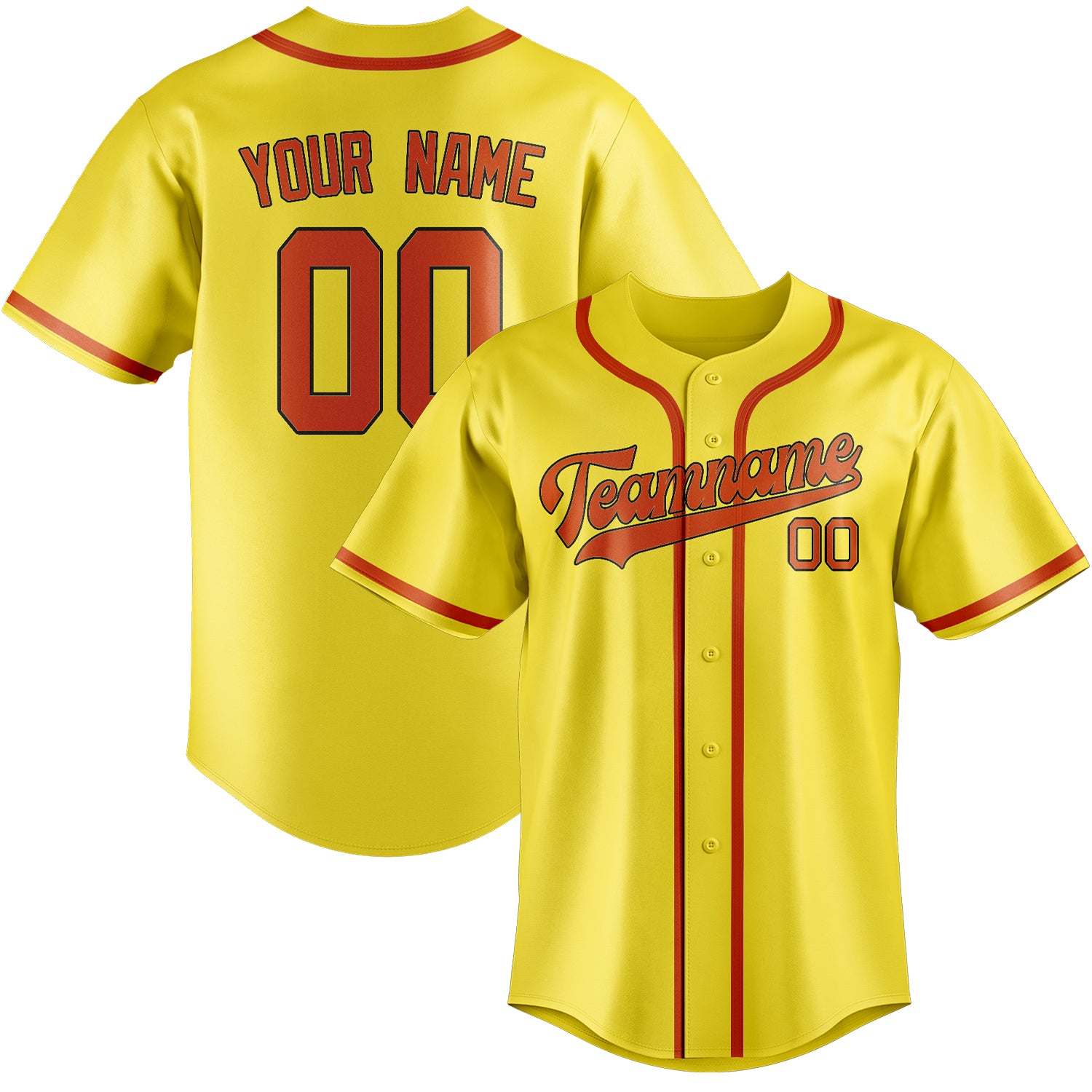 Custom Light Yellow Orange Red Baseball Jersey