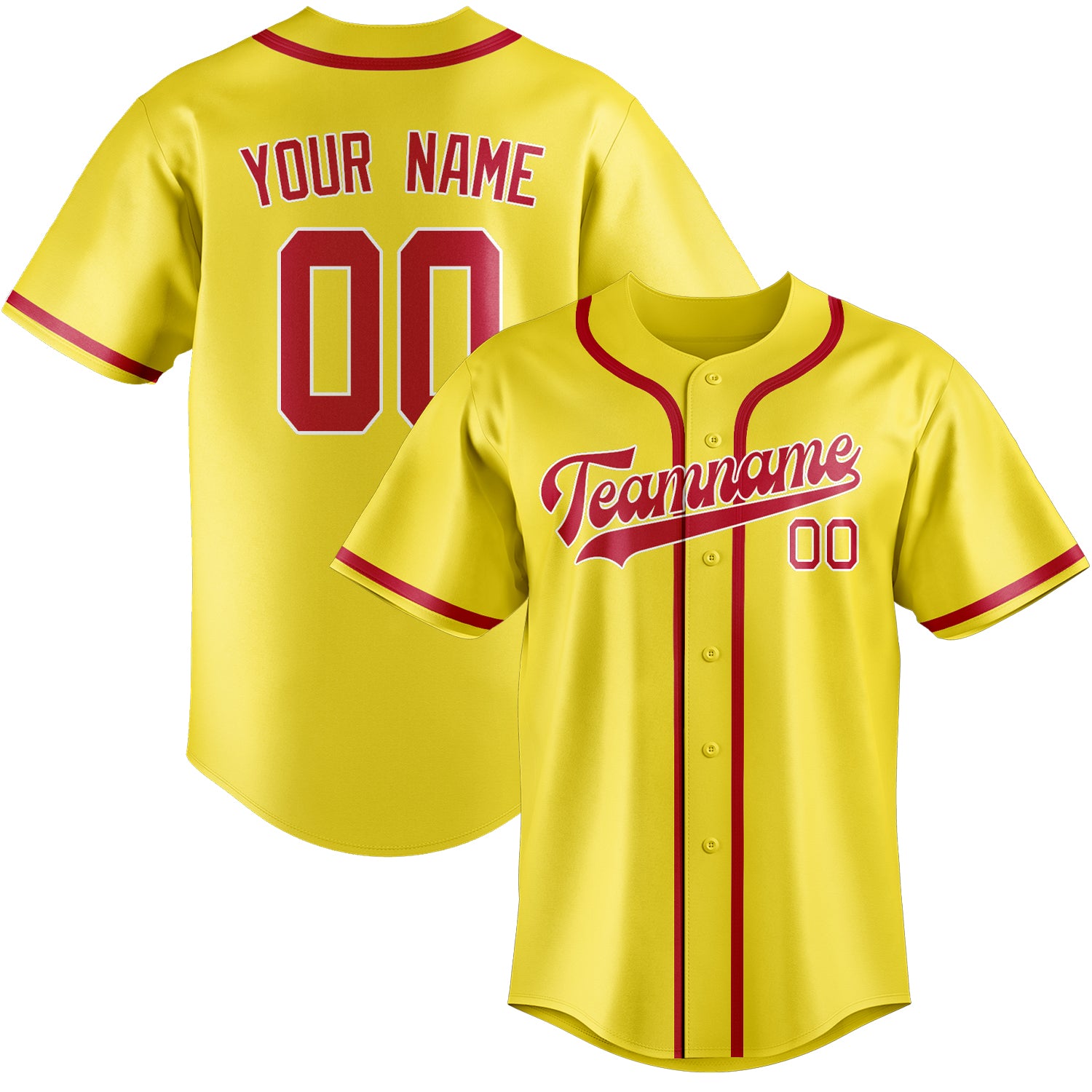 Custom Light Yellow Red Baseball Jersey