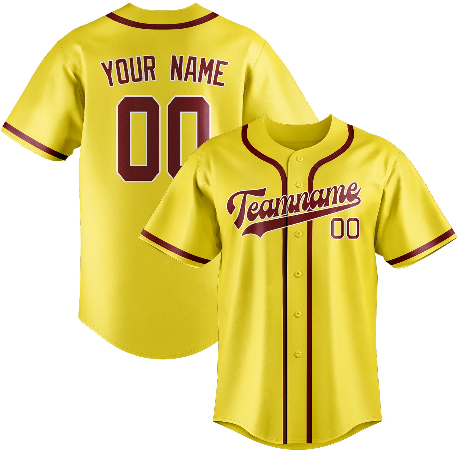 Custom Light Yellow Crimson Red Baseball Jersey