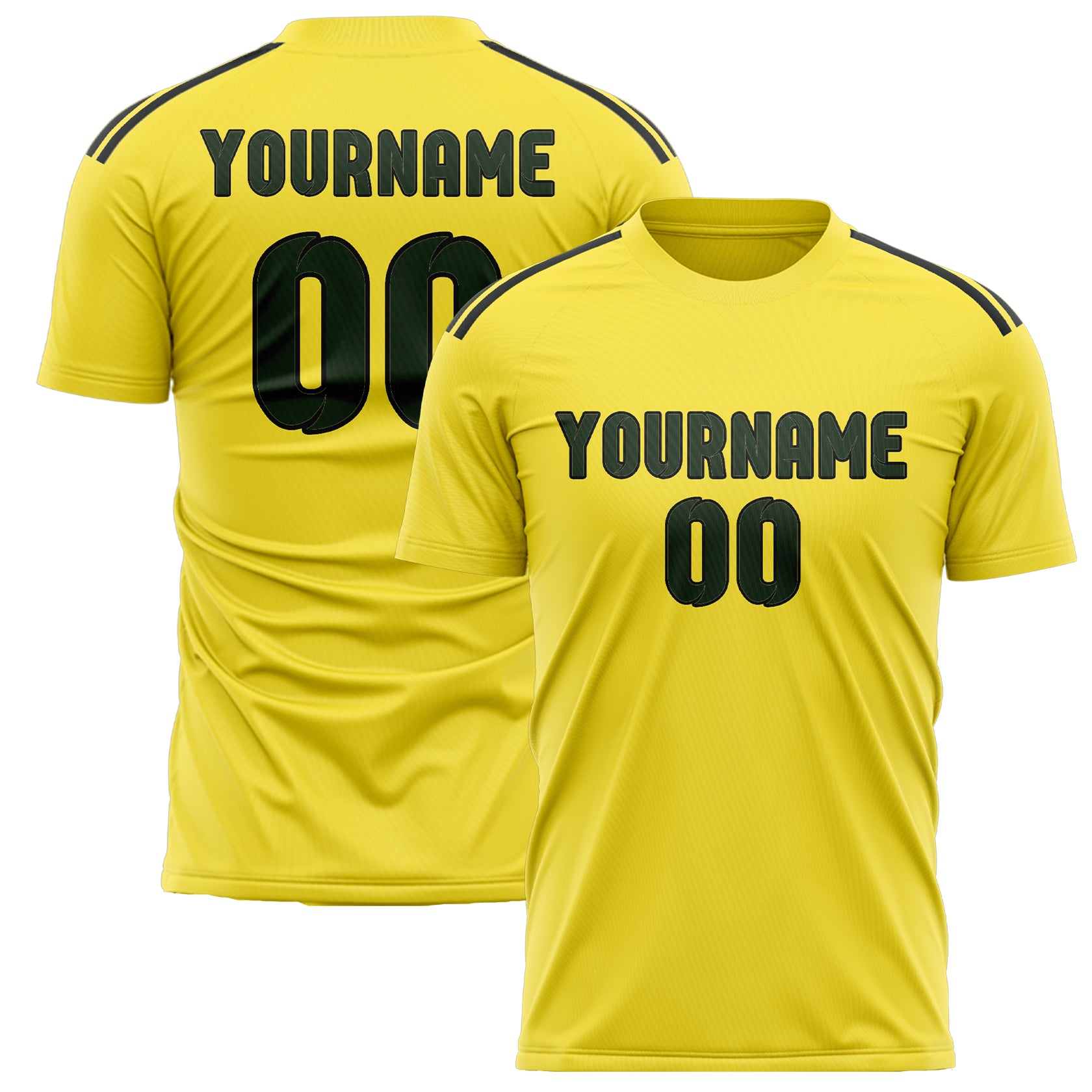 Custom Light Yellow Dark Green Soccer Jersey