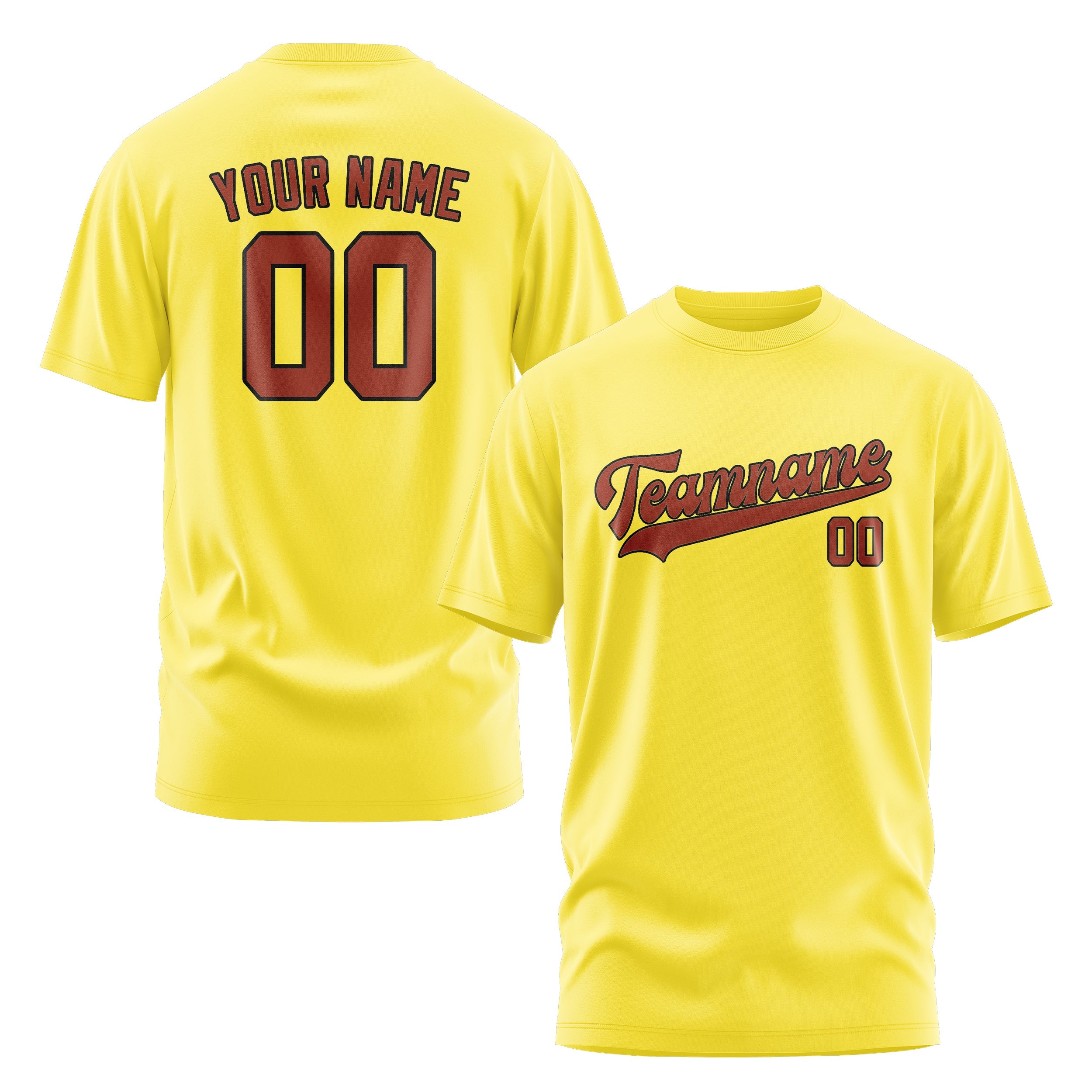 Custom Light Yellow Coral Red T-Shirt