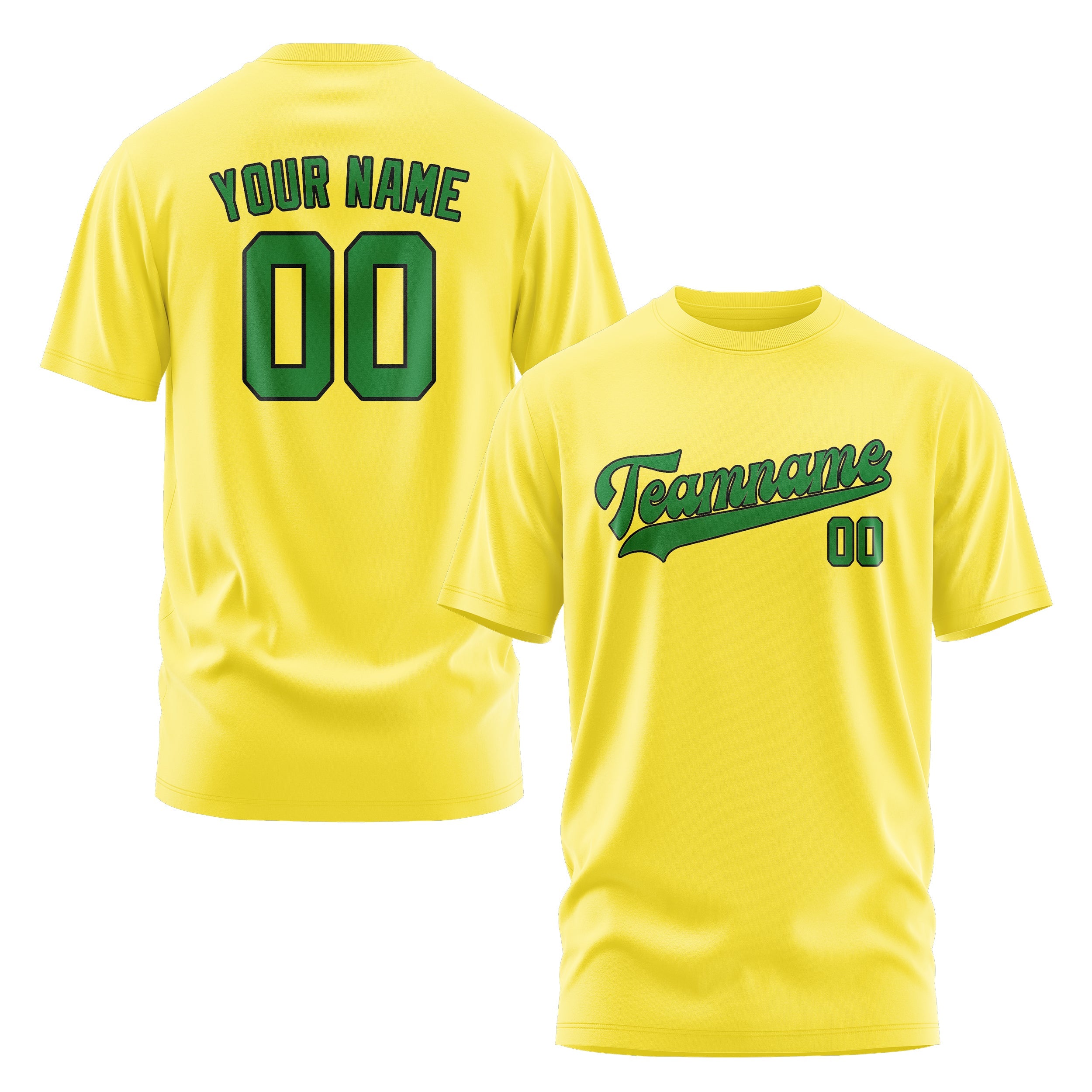 Custom Light Yellow Emerald Green T-Shirt