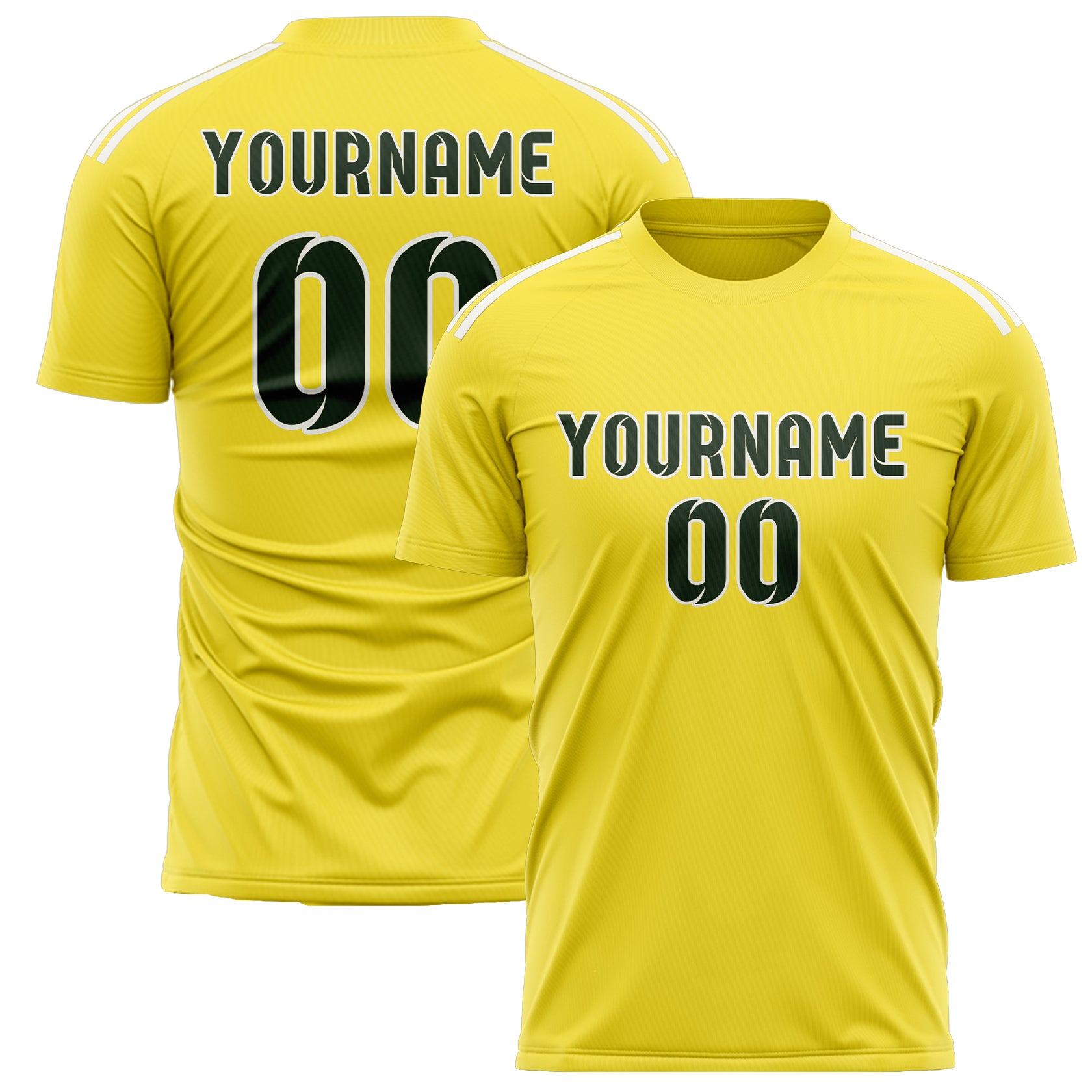 Custom Light Yellow Dark Green Soccer Jersey