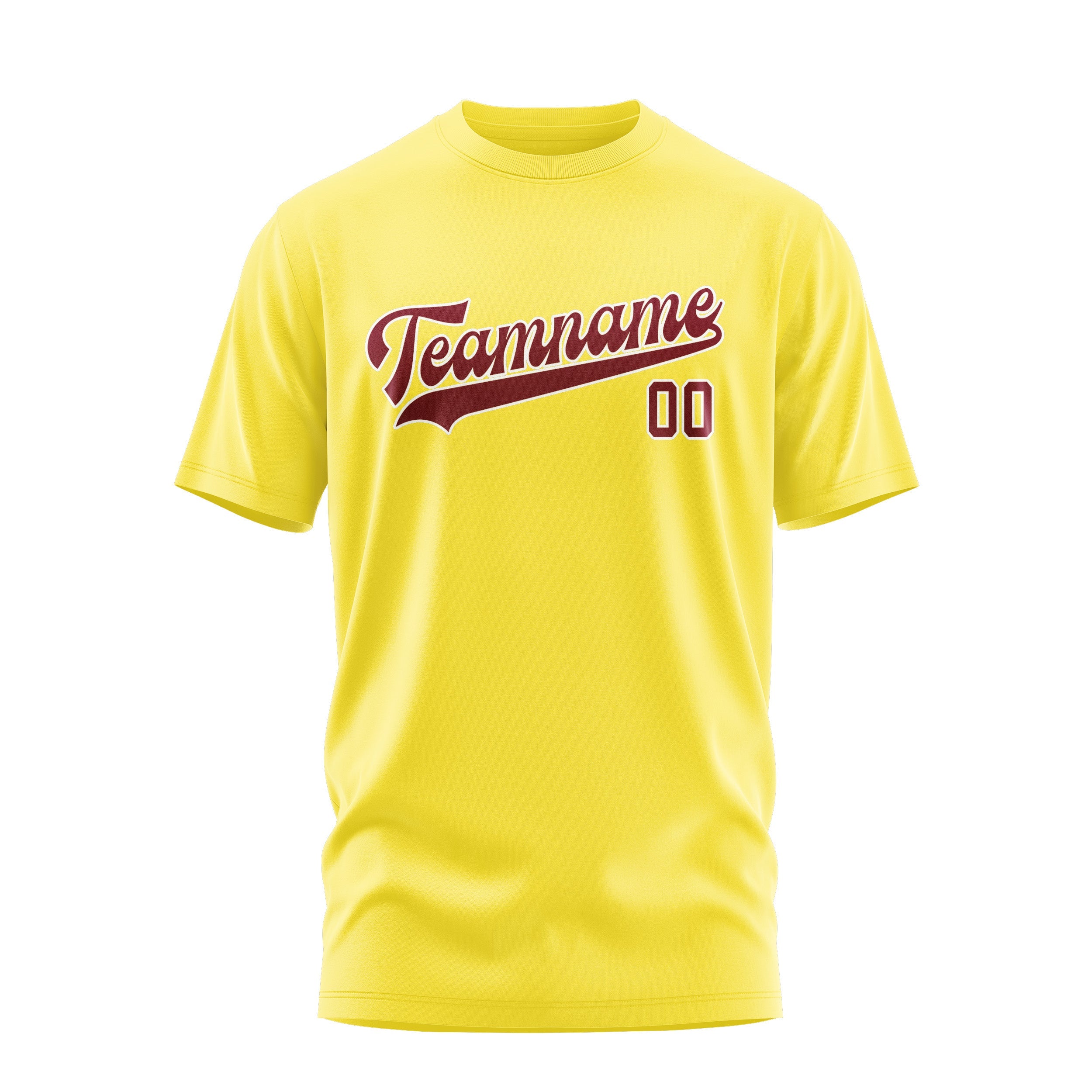 Custom Light Yellow Crimson Red T-Shirt