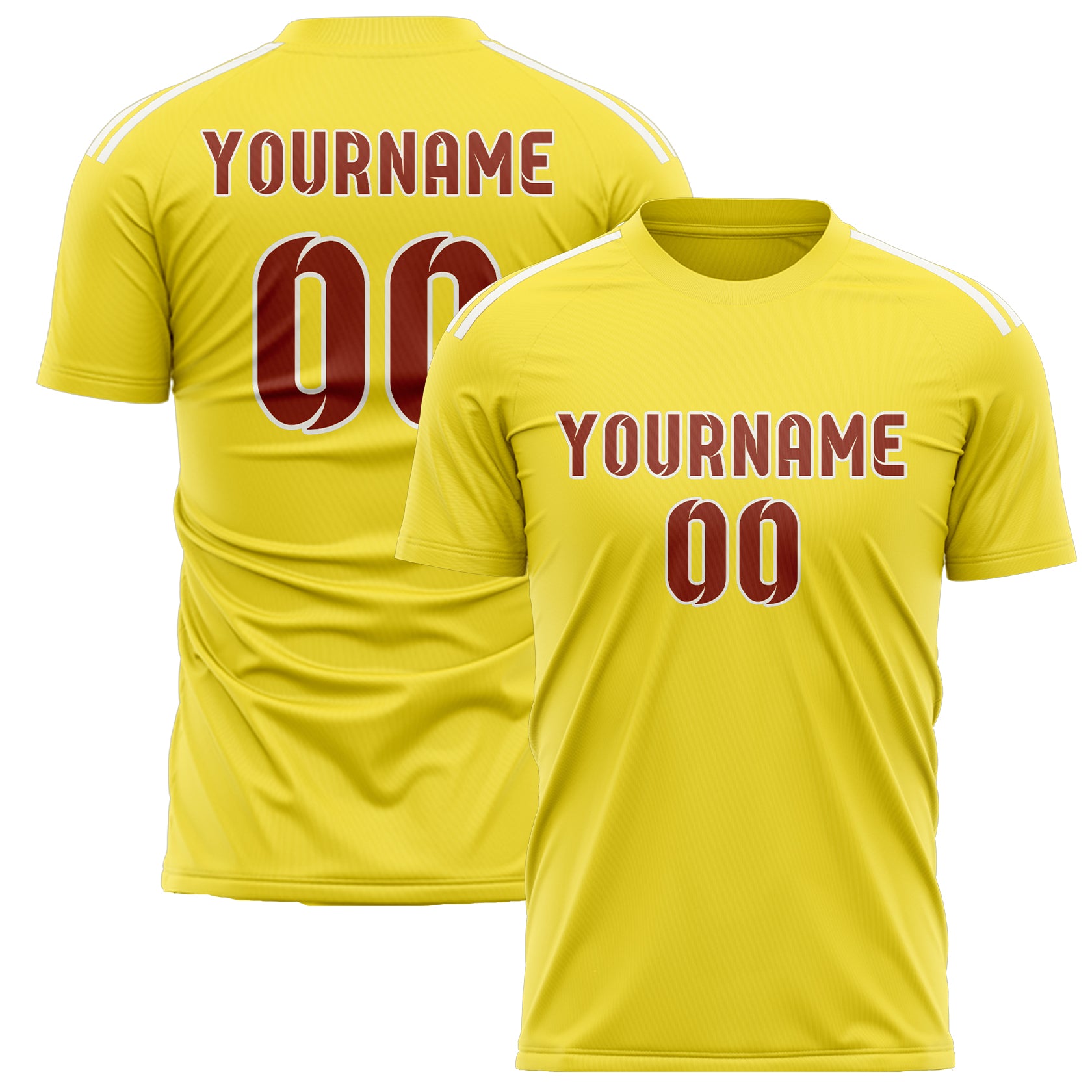Custom Light Yellow Coral Red Soccer Jersey