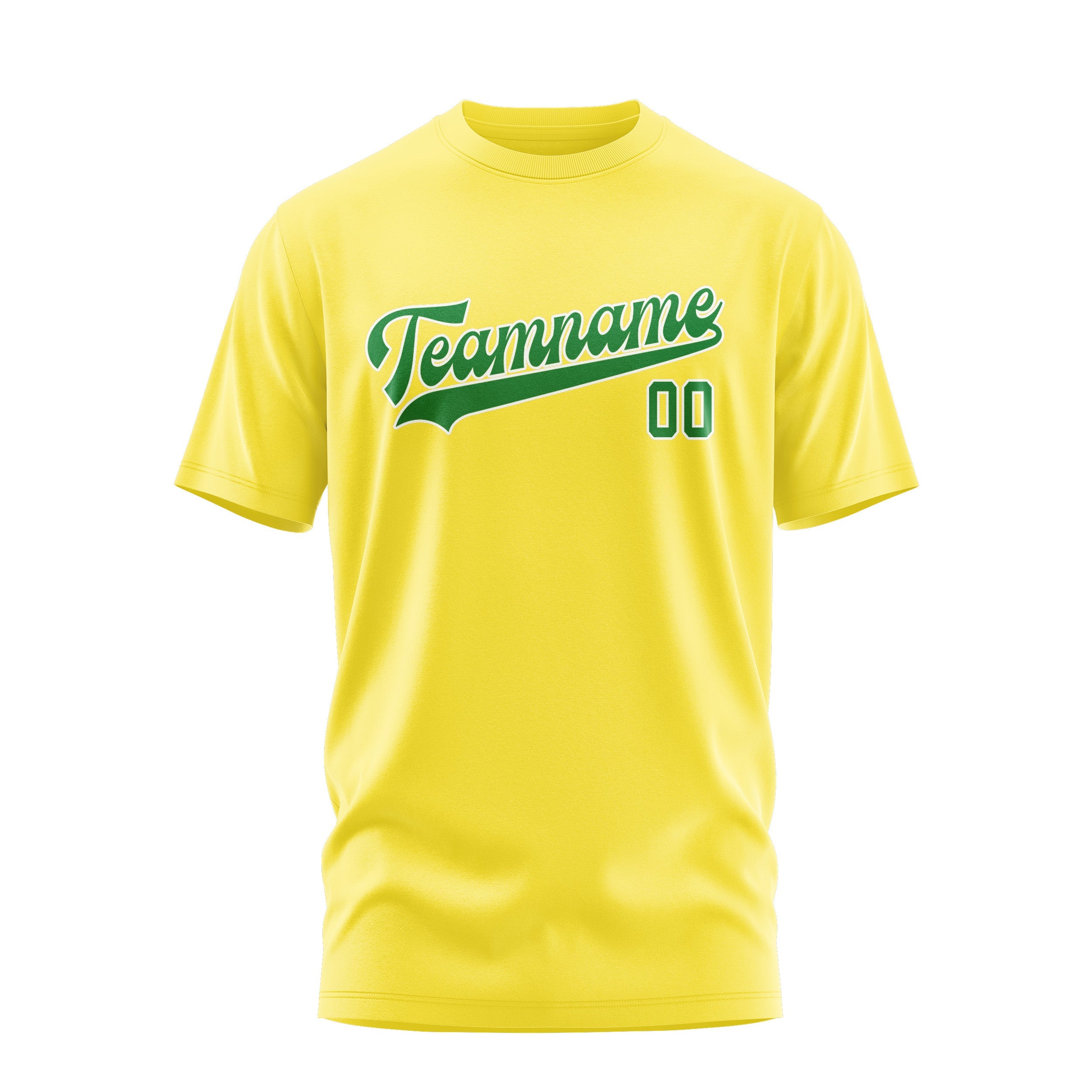 Custom Light Yellow Emerald Green T-Shirt