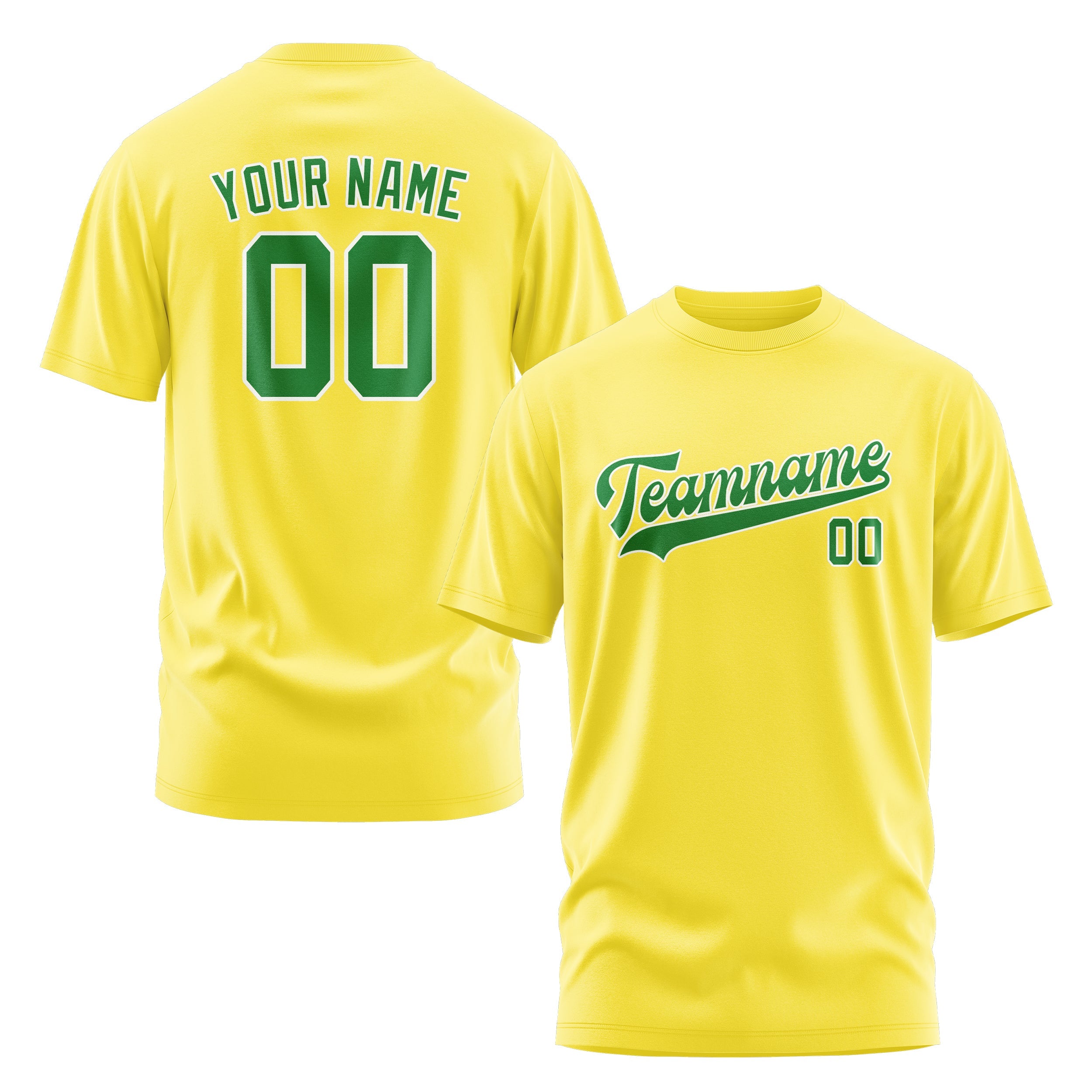 Custom Light Yellow Emerald Green T-Shirt