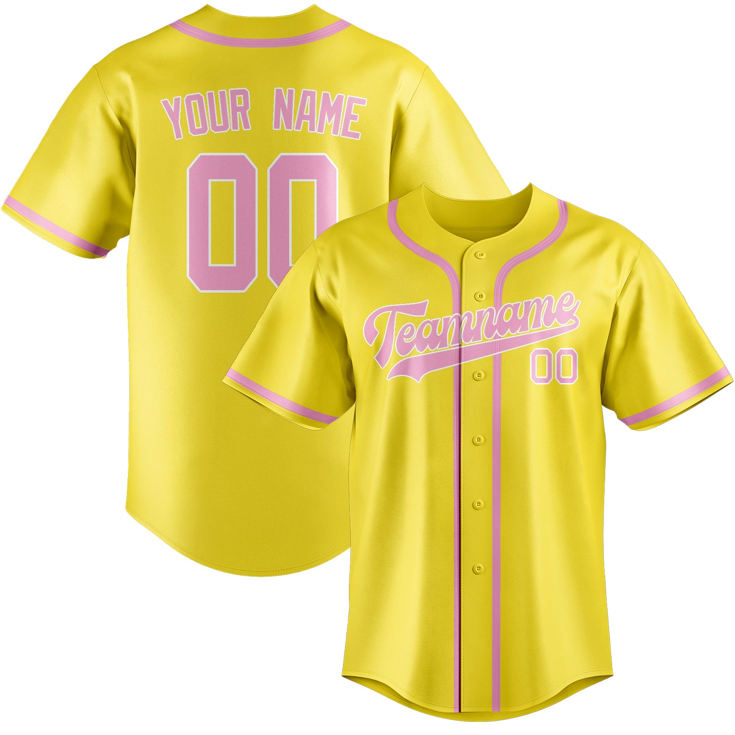 Custom Light Yellow Light Pink Baseball Jersey