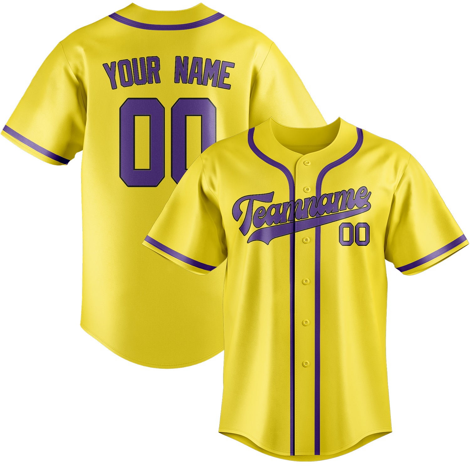 Custom Light Yellow Light Purple Baseball Jersey