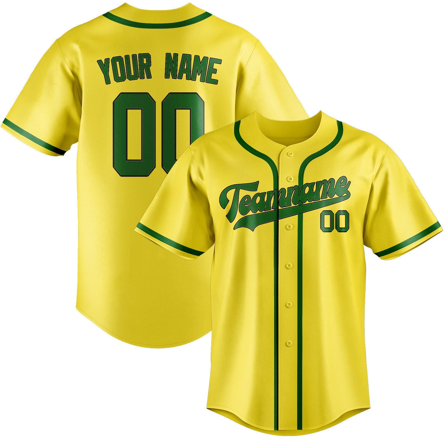 Custom Light Yellow Emerald Green Baseball Jersey