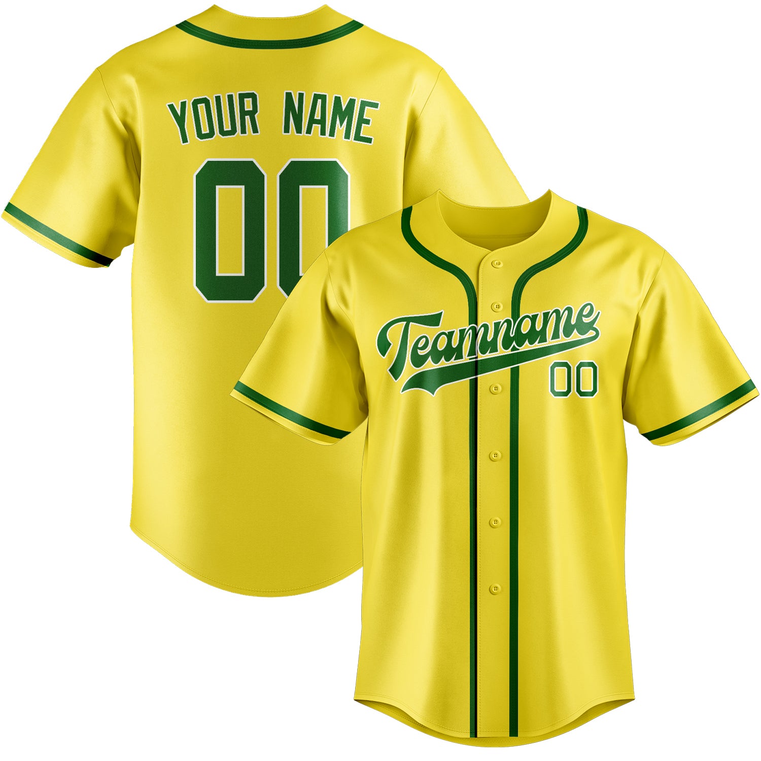 Custom Light Yellow Emerald Green Baseball Jersey