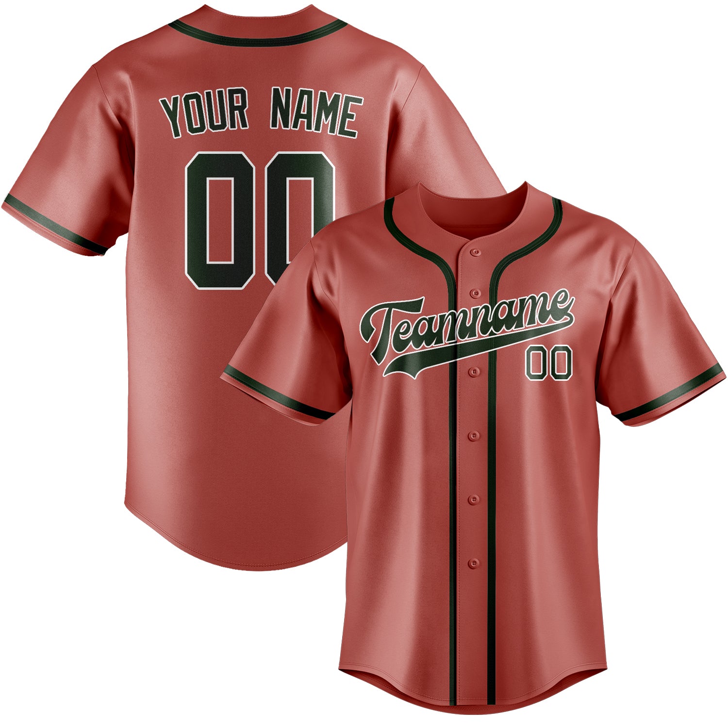 Custom Copper Rose Dark Green Baseball Jersey