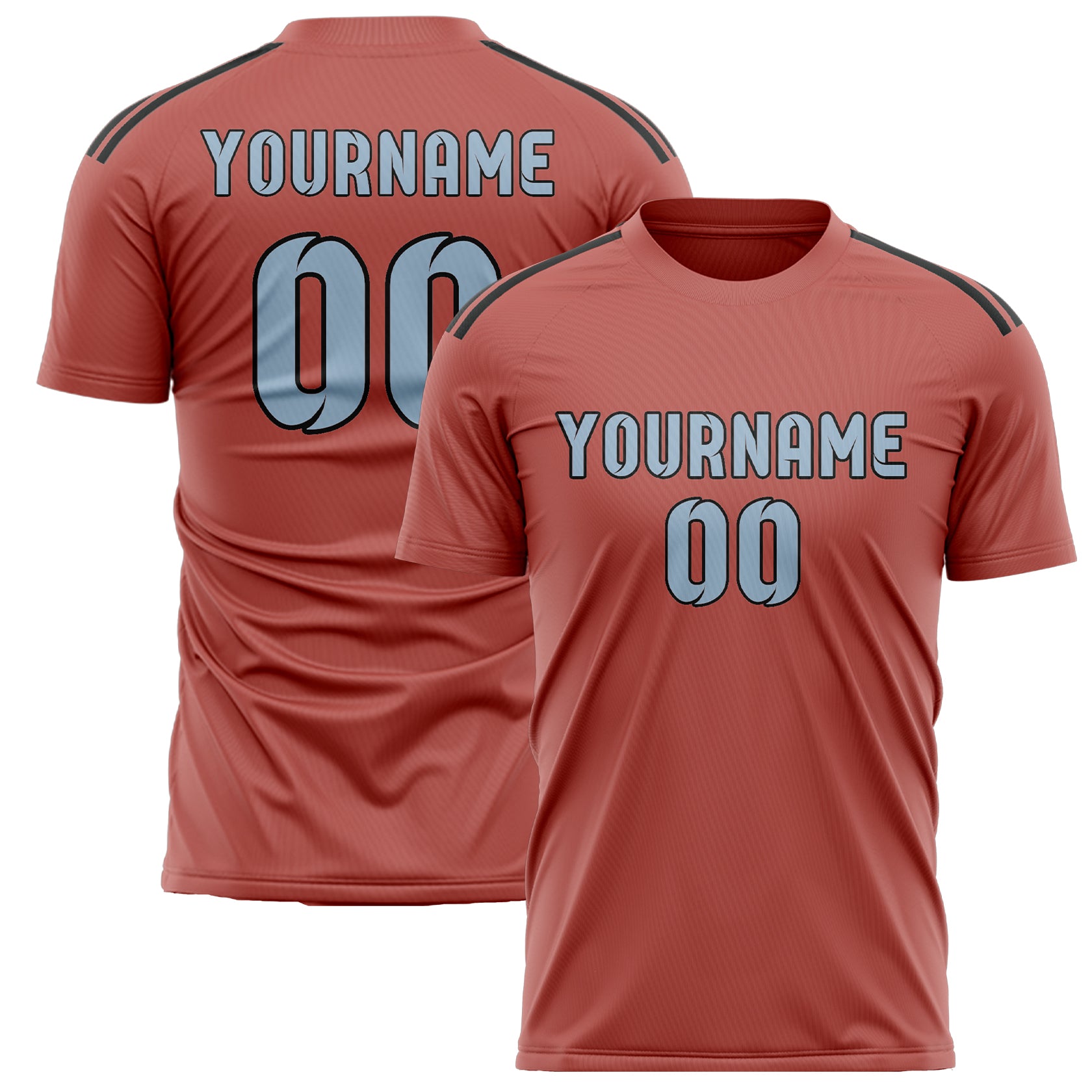 Custom Copper Rose Light Blue Soccer Jersey