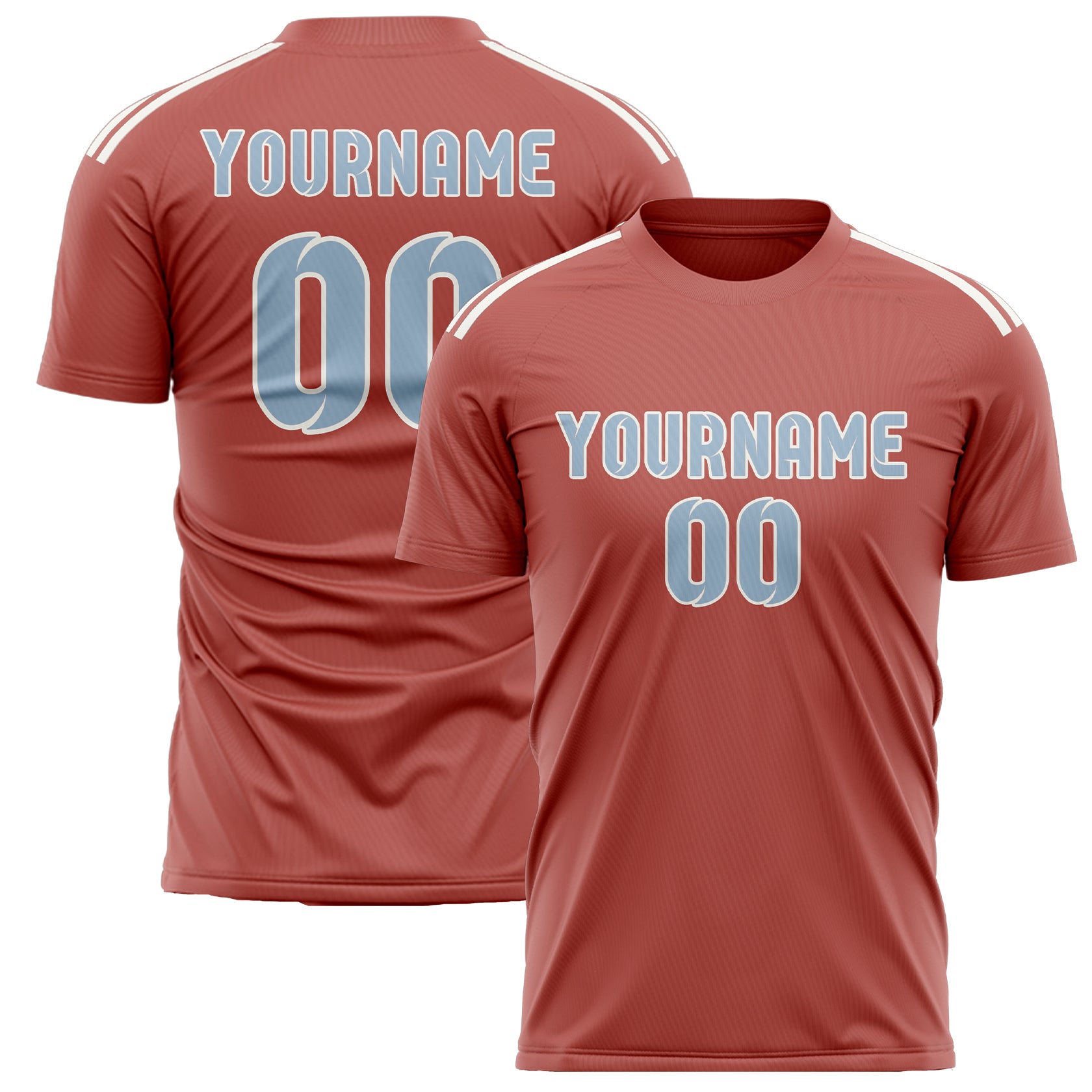 Custom Copper Rose Light Blue Soccer Jersey