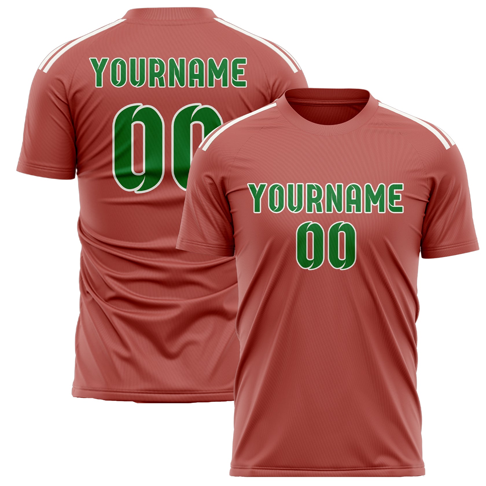 Custom Copper Rose Emerald Green Soccer Jersey