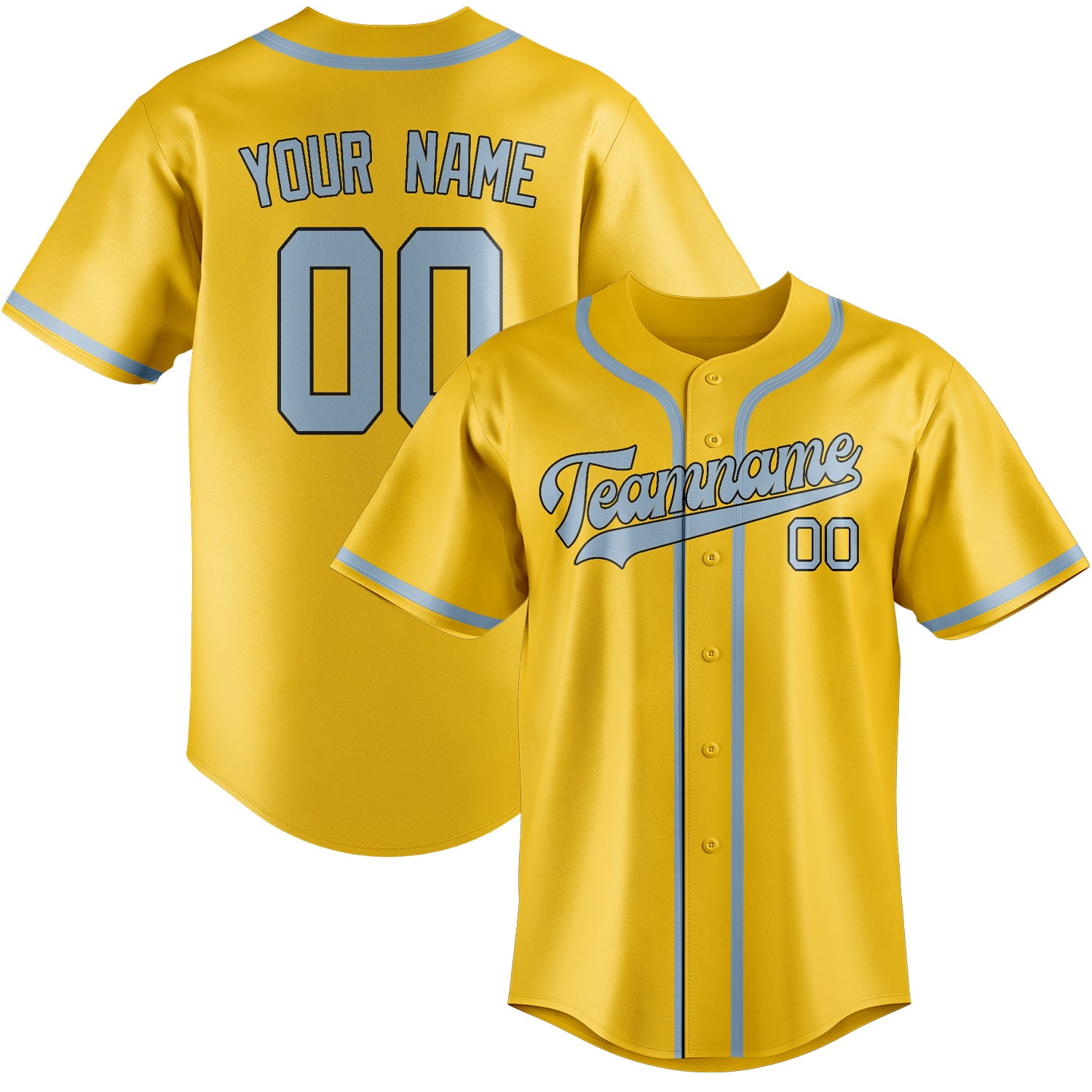 Custom Gold Light Blue Baseball Jersey