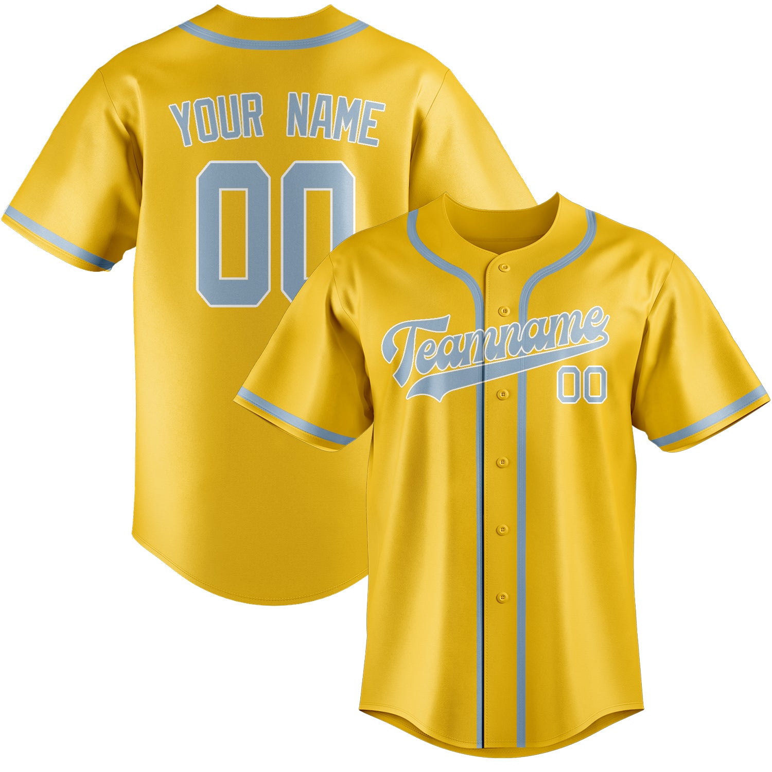 Custom Gold Light Blue Baseball Jersey