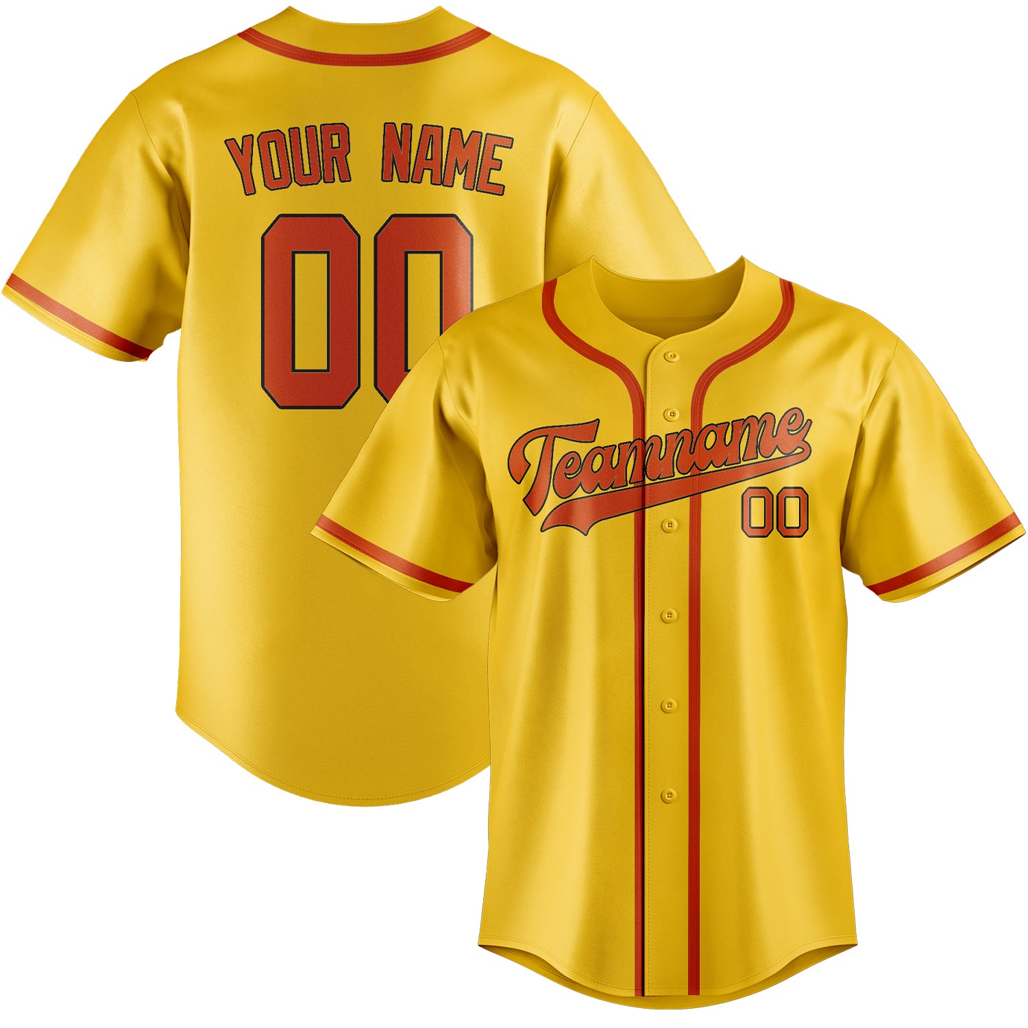 Custom Gold Orange Red Baseball Jersey
