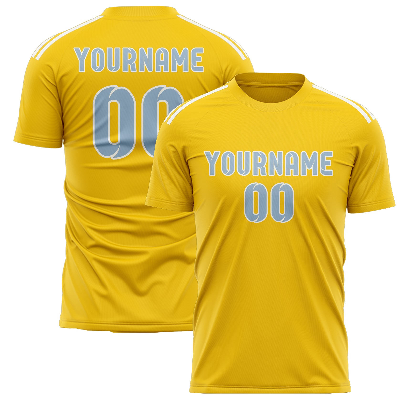 Custom Gold Light Blue Soccer Jersey