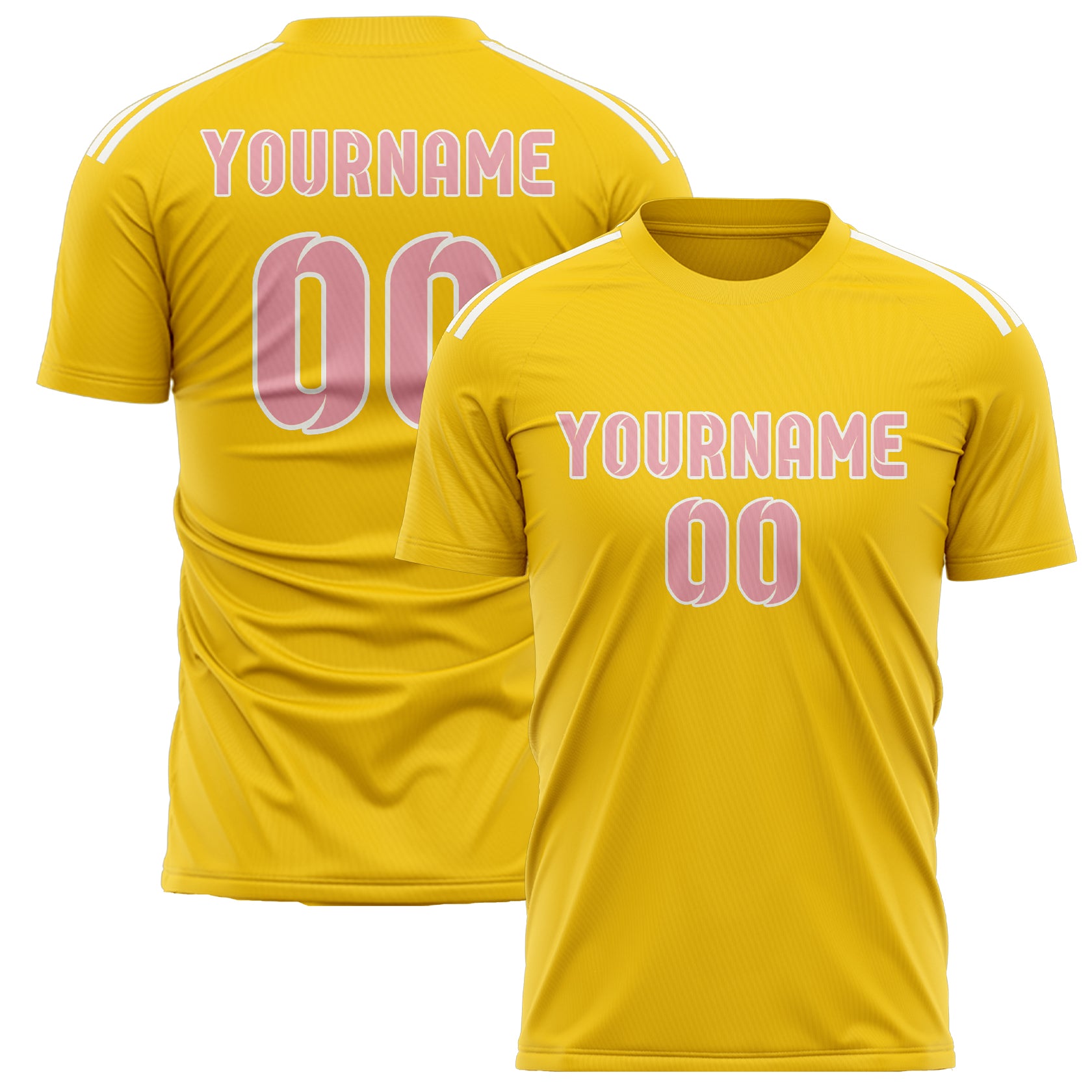 Custom Gold Light Pink Soccer Jersey