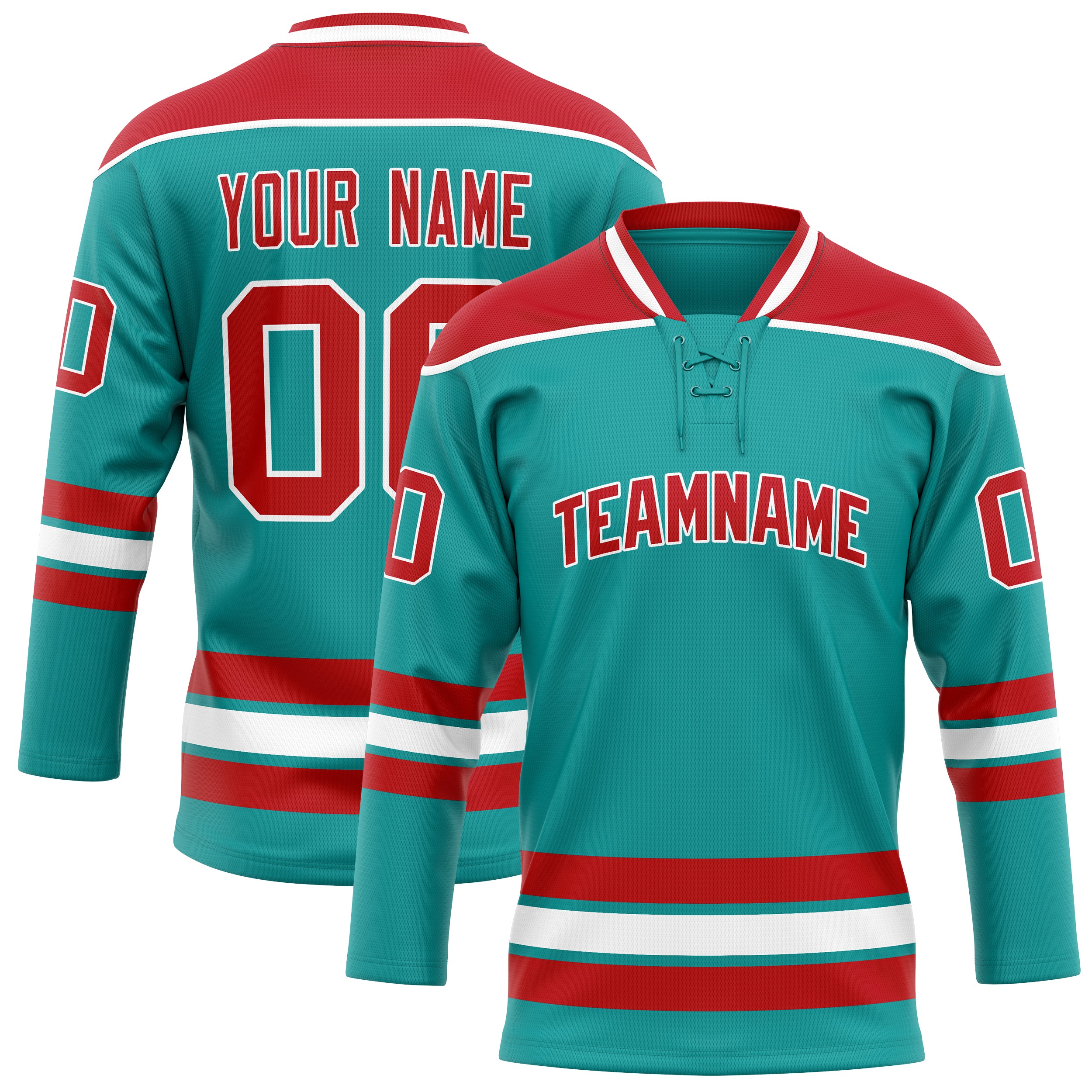 Custom Aqua Red Solid Colour Hockey Jersey