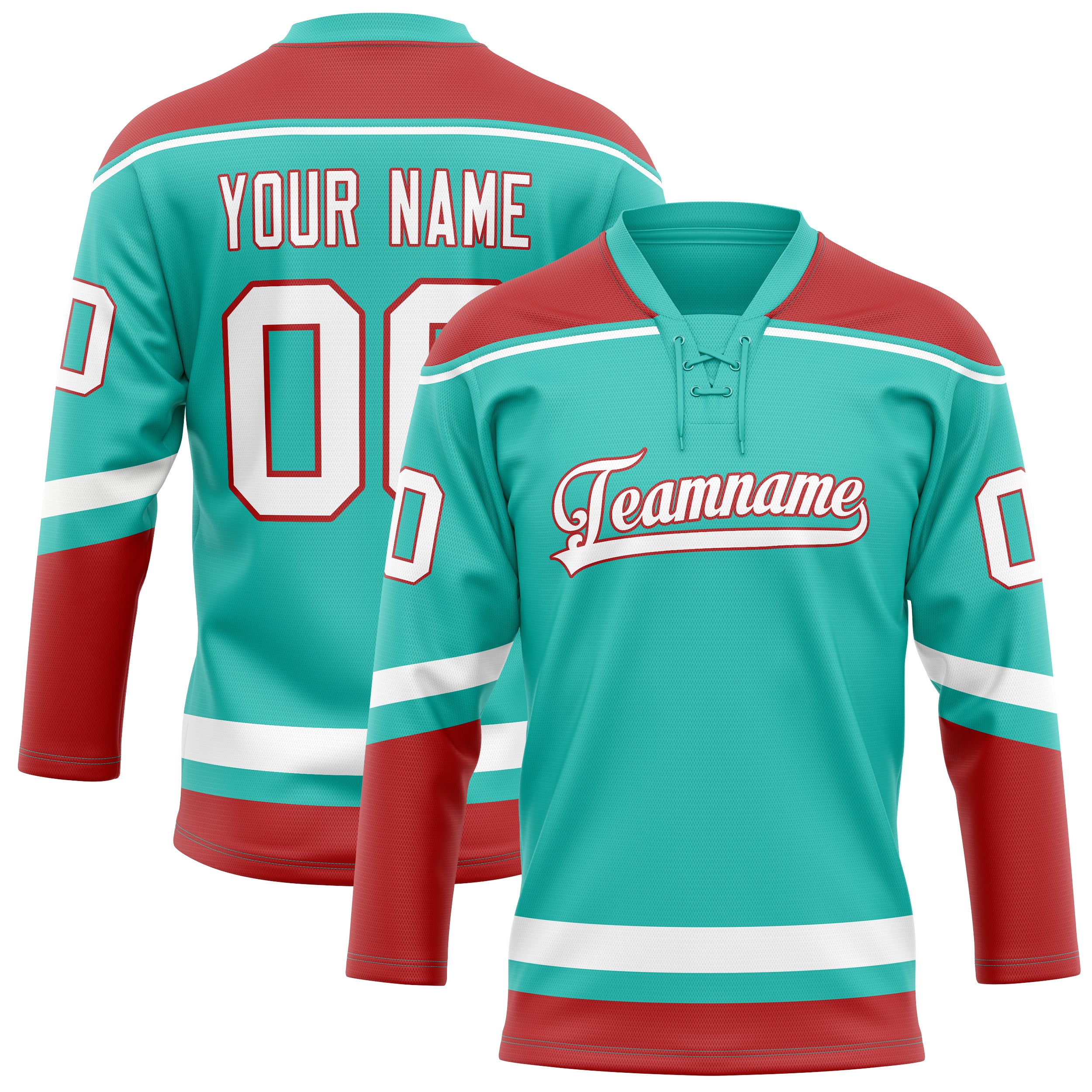 Custom Aqua Red Solid Colour Hockey Jersey