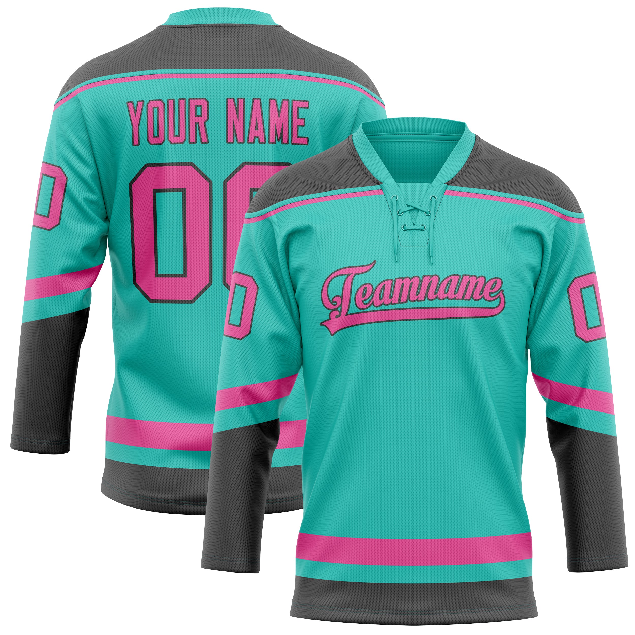 Custom Aqua Pink Solid Colour Hockey Jersey