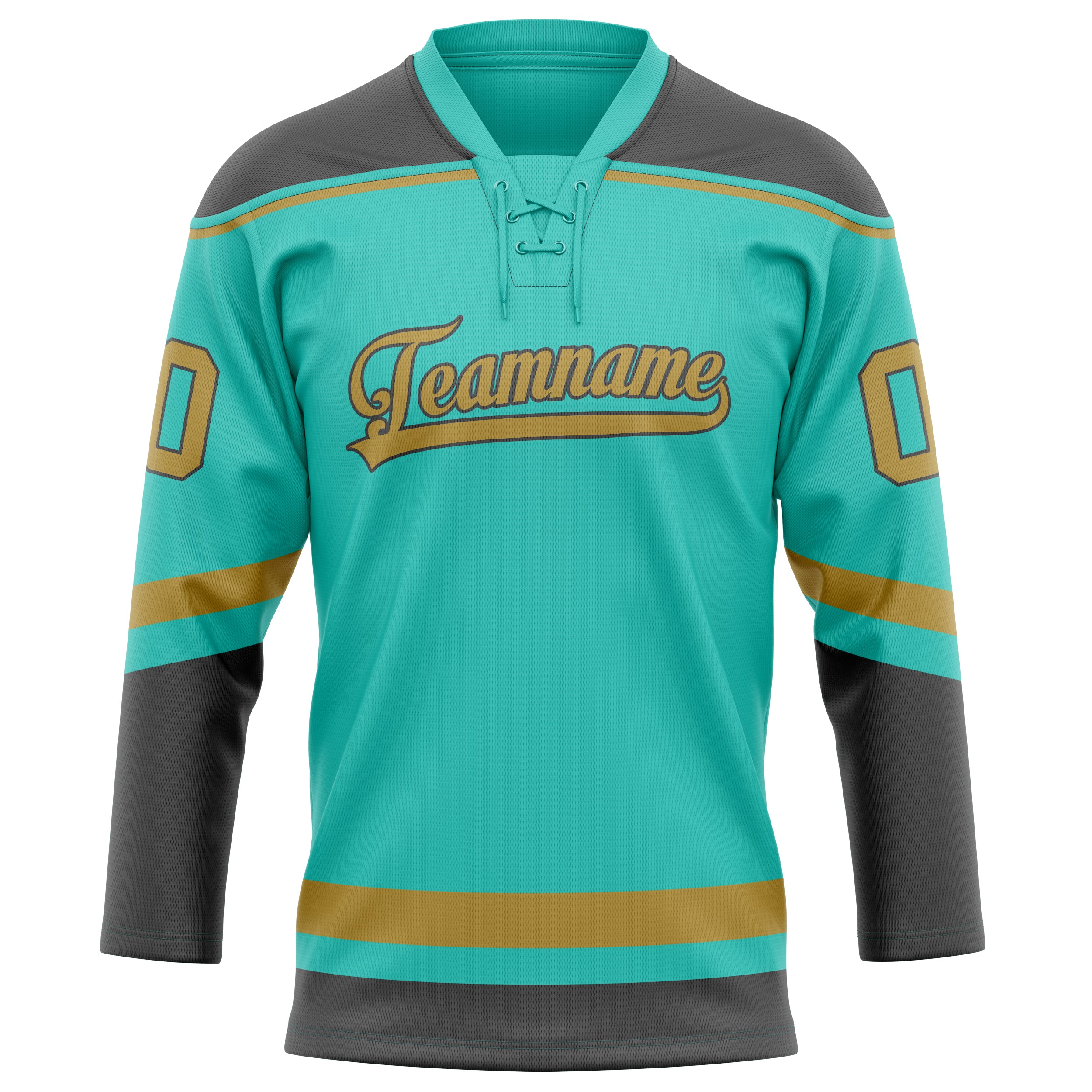 Custom Aqua Old Gold Solid Colour Hockey Jersey