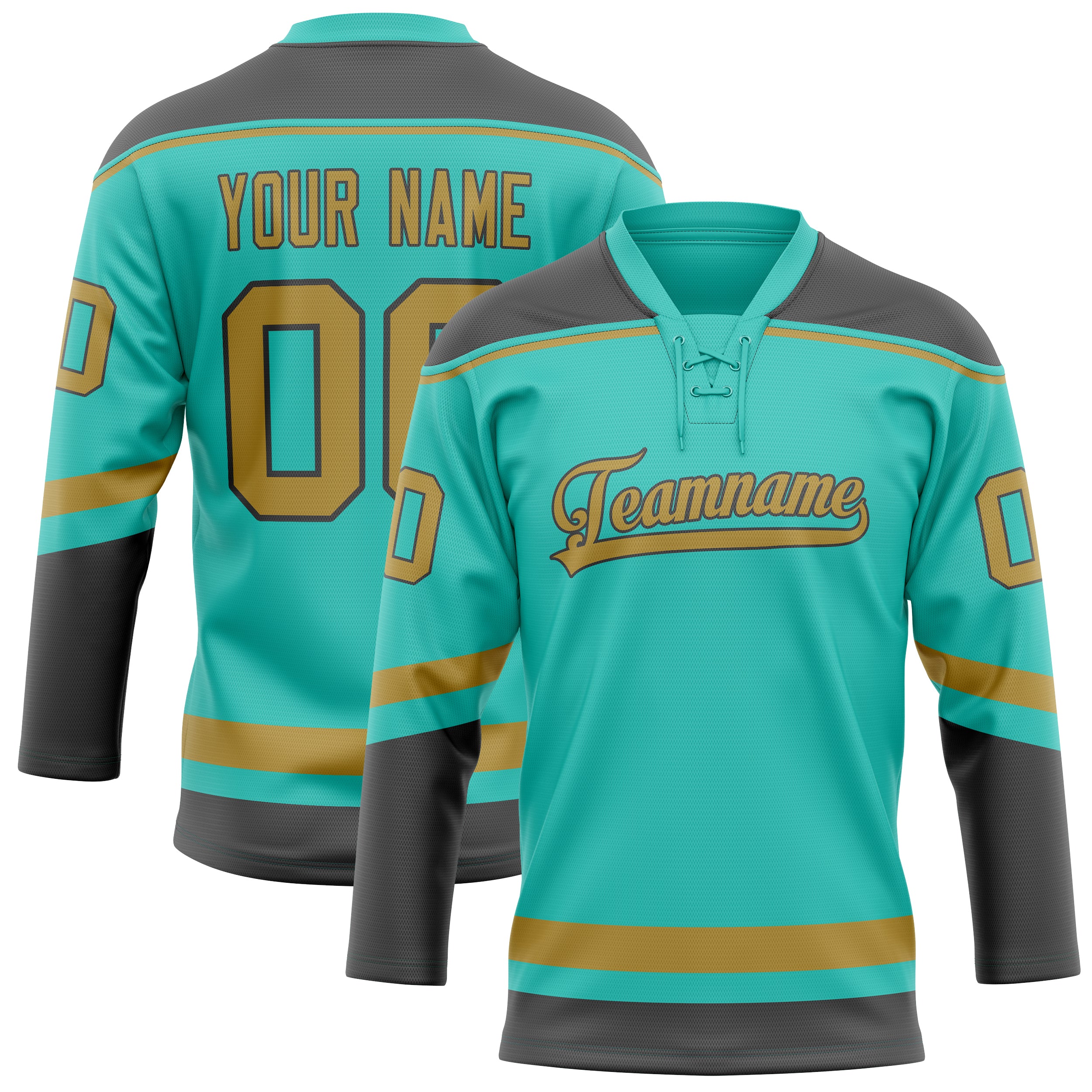 Custom Aqua Old Gold Solid Colour Hockey Jersey