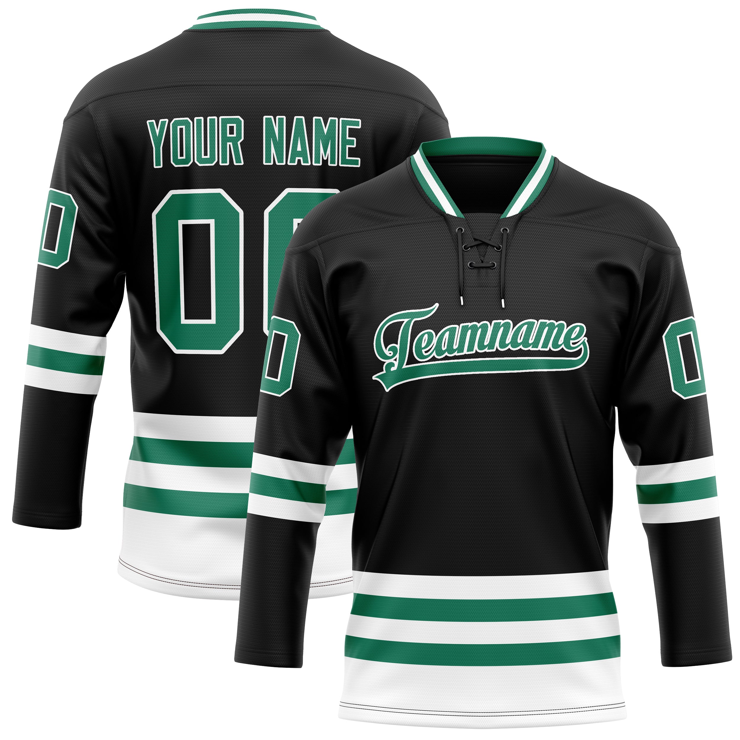 Custom Black Kelly Green Solid Colour Hockey Jersey