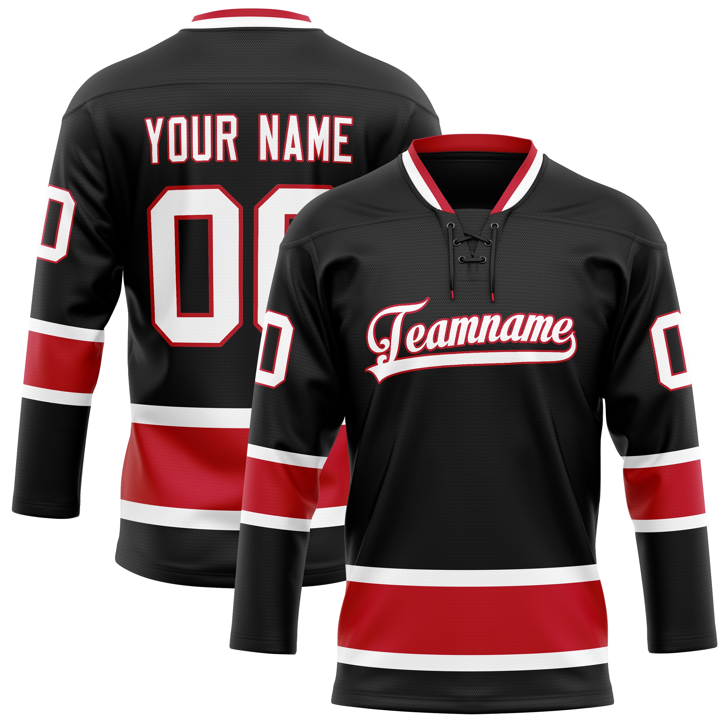 Custom Black Red Solid Colour Hockey Jersey