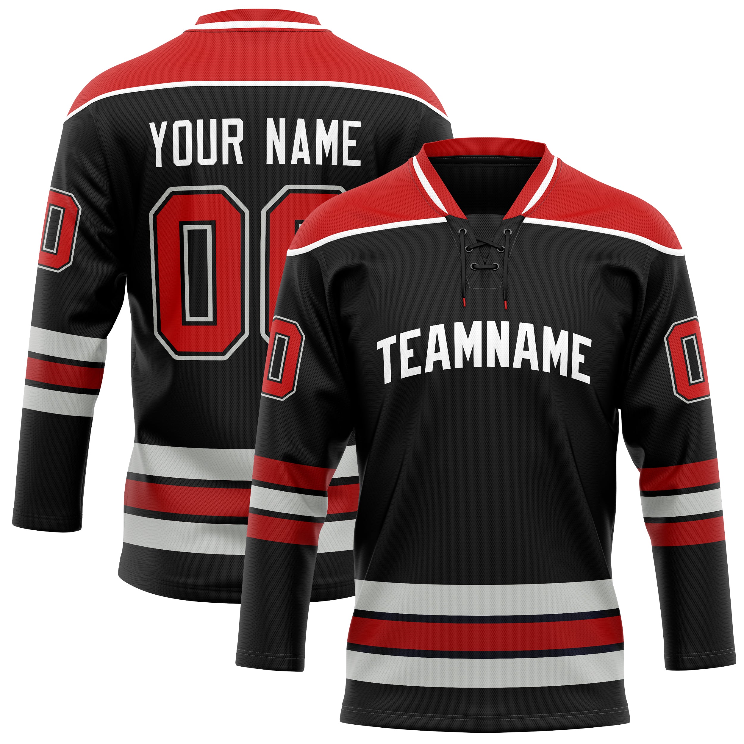 Custom Black Red Solid Colour Hockey Jersey
