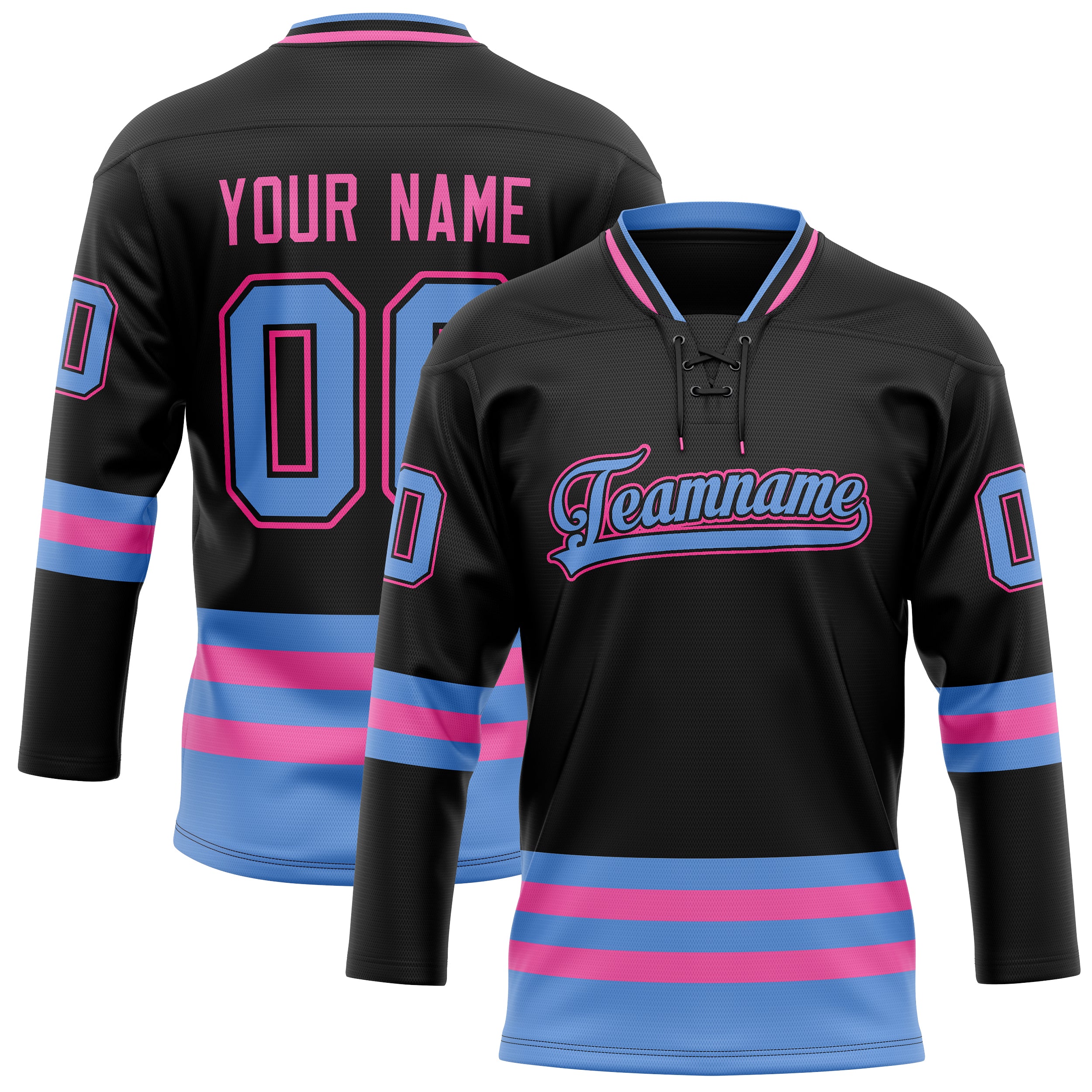 Custom Black Light Blue Solid Colour Hockey Jersey