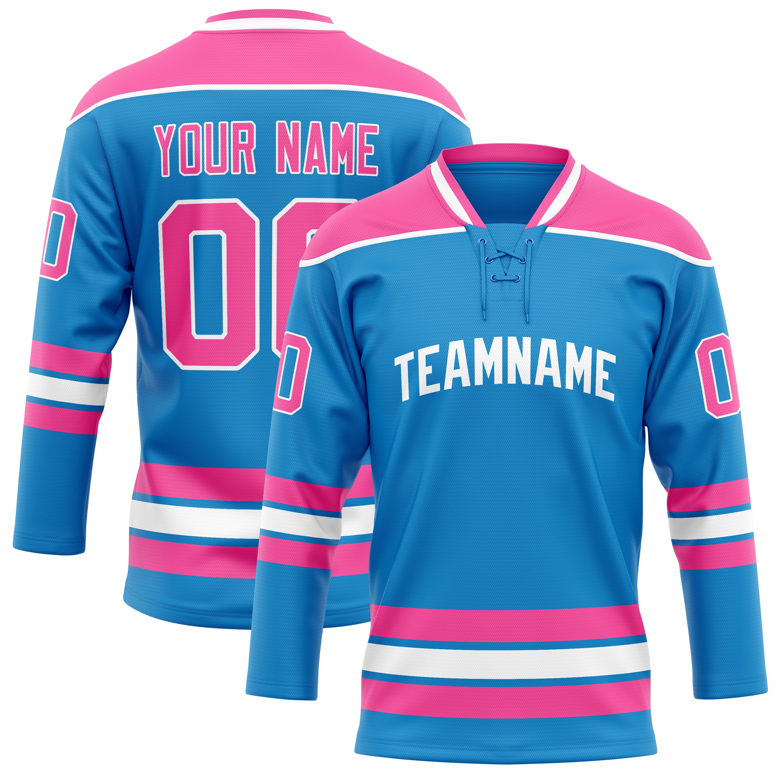 Custom Blue Pink Solid Colour Hockey Jersey