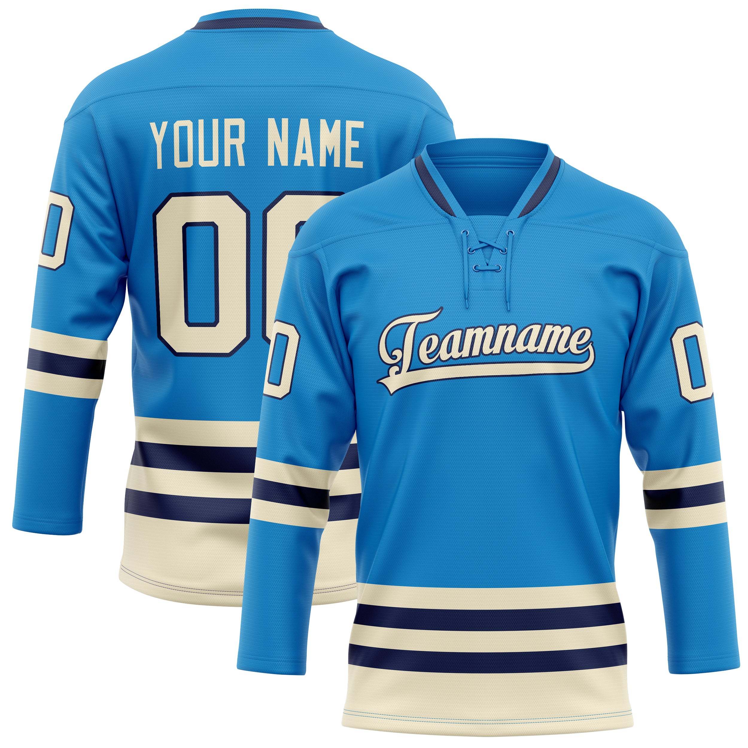 Custom Blue Cream Solid Colour Hockey Jersey