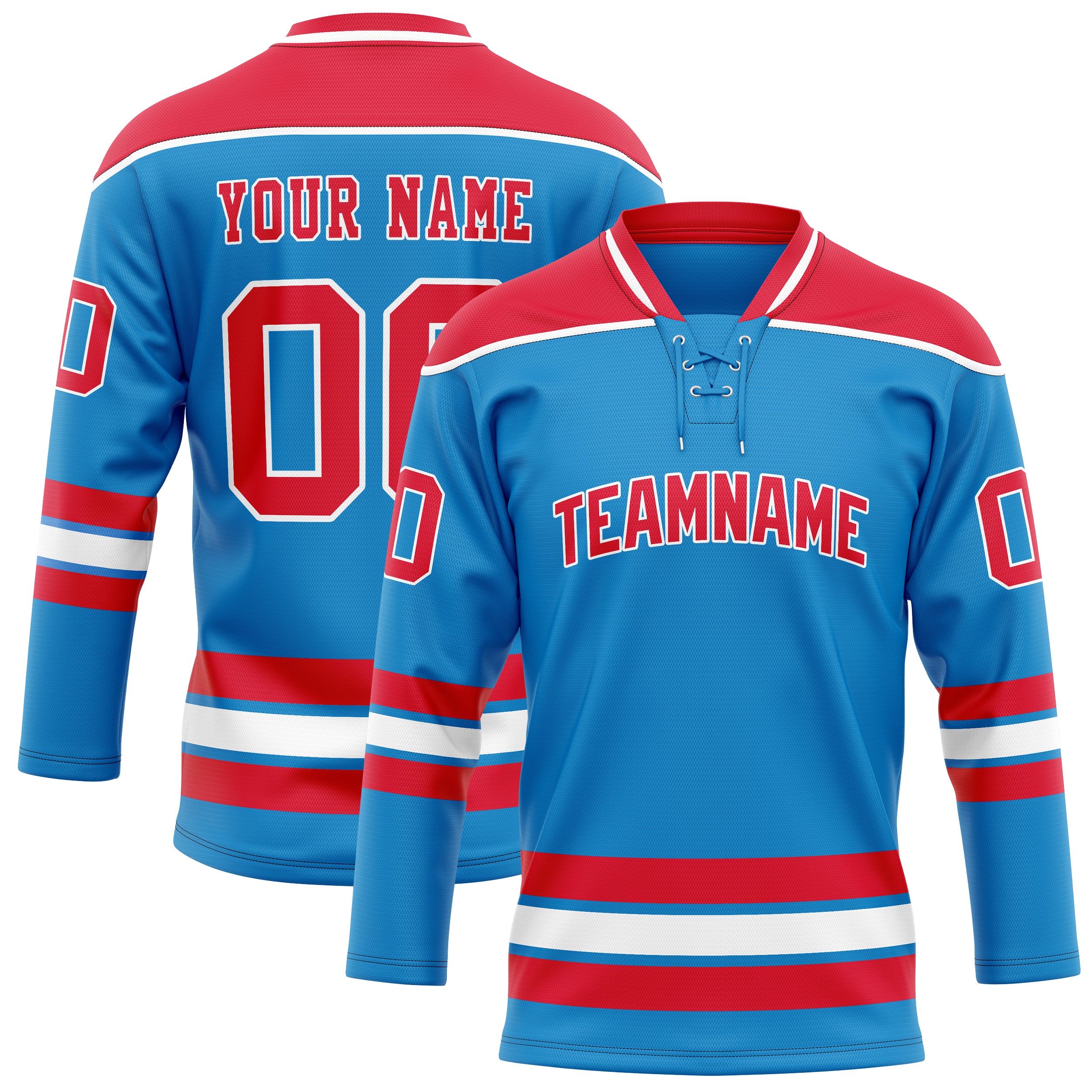 Custom Blue Red Solid Colour Hockey Jersey