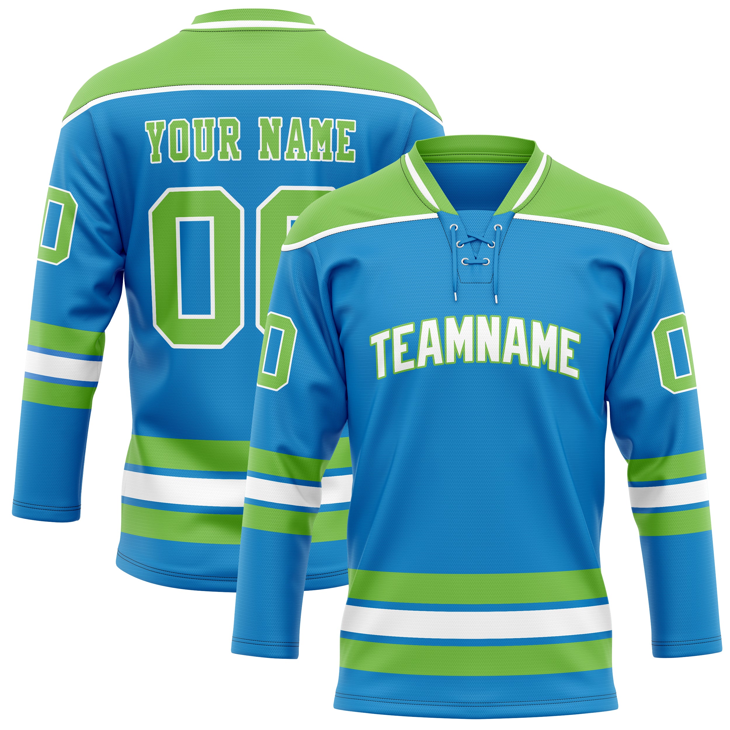 Custom Blue Neon Green Solid Colour Hockey Jersey