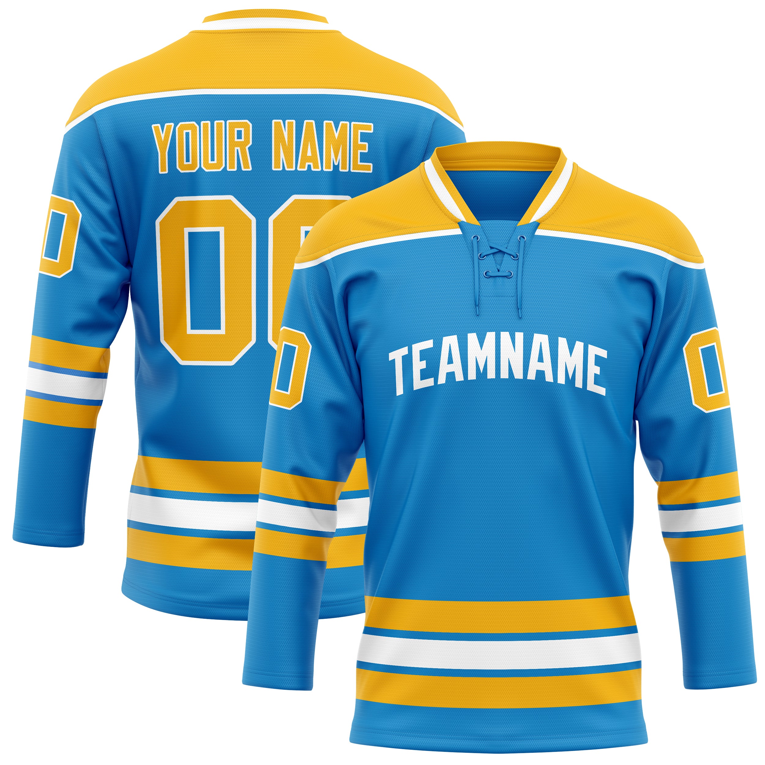 Custom Blue Gold Solid Colour Hockey Jersey
