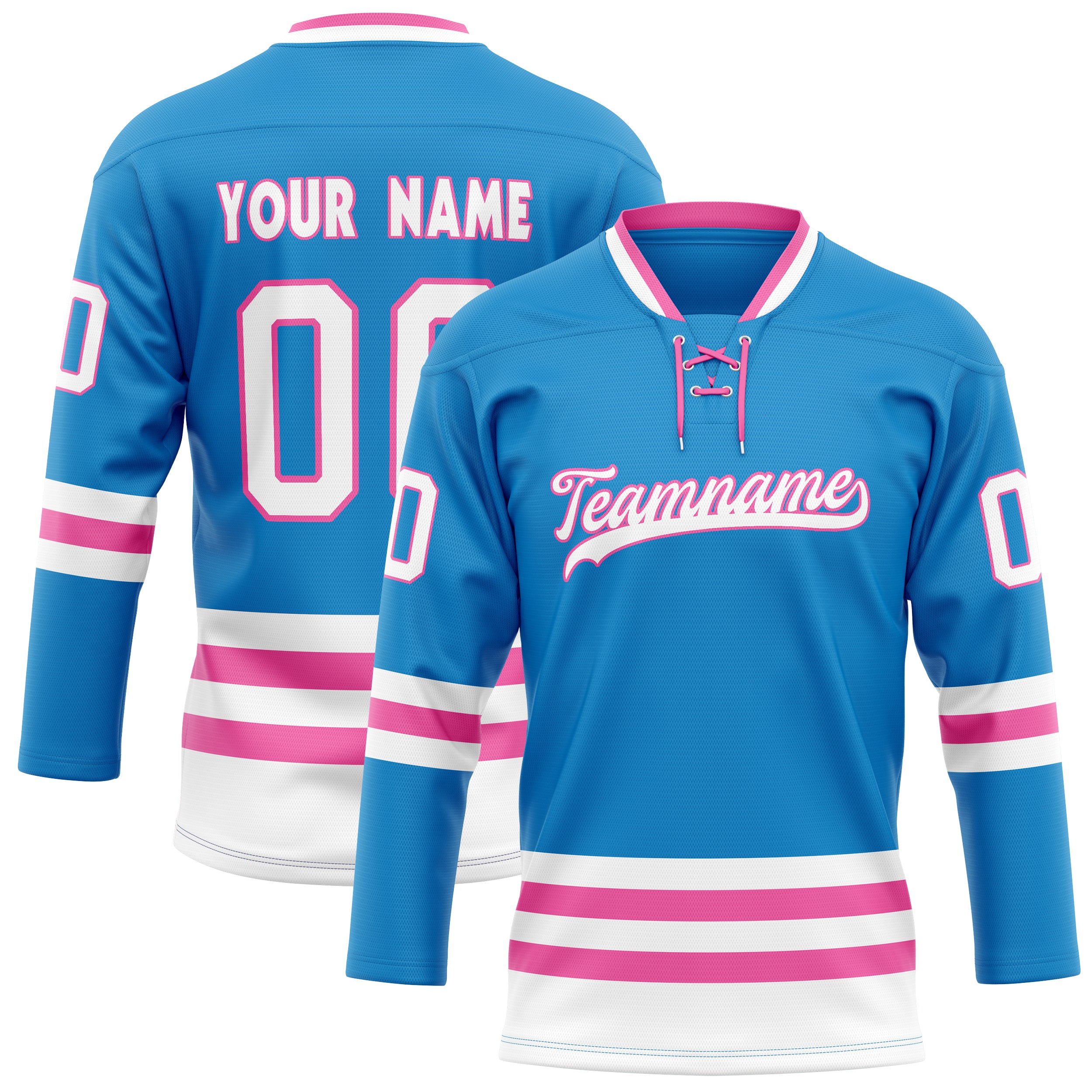 Custom Blue Pink Solid Colour Hockey Jersey