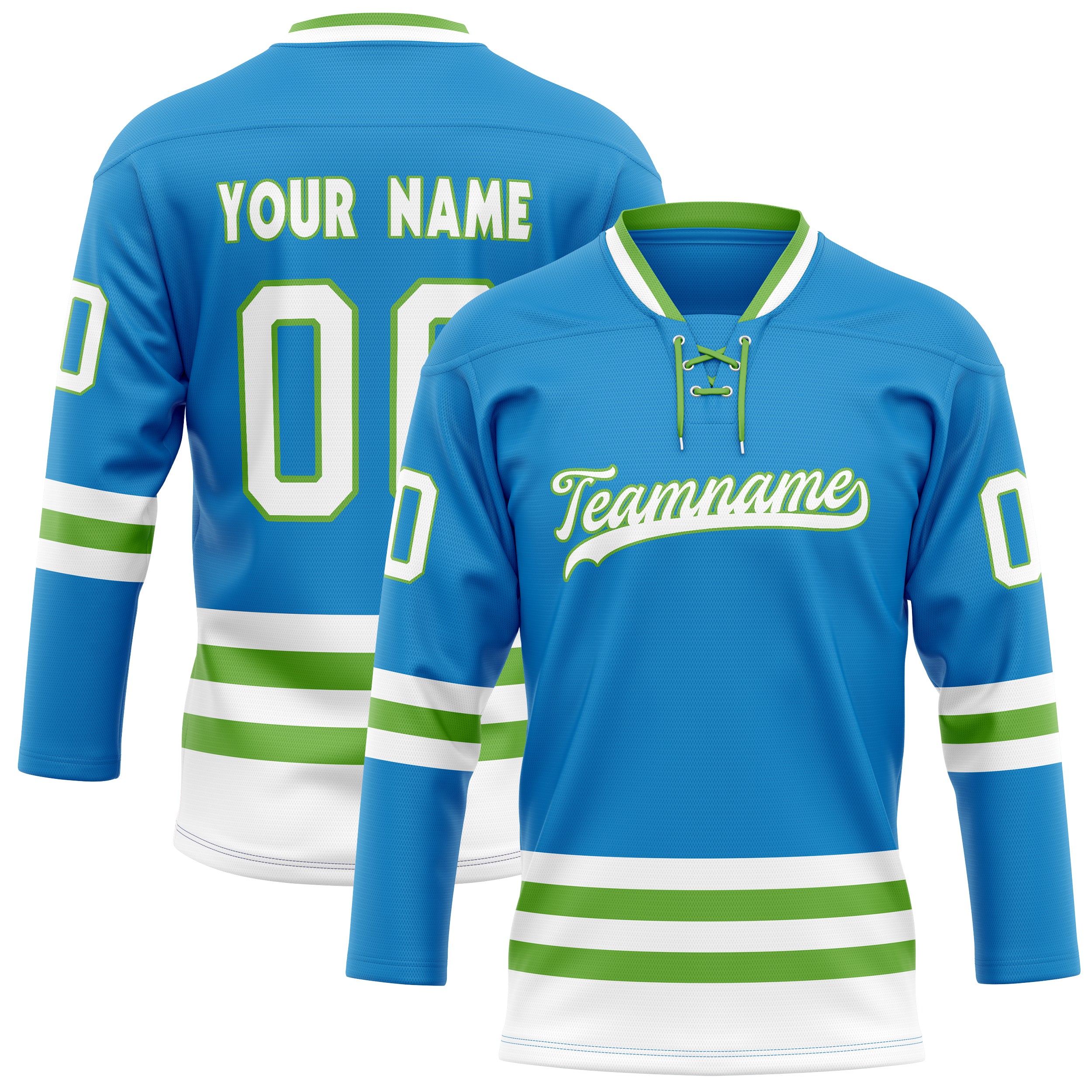 Custom Blue Neon Green Solid Colour Hockey Jersey